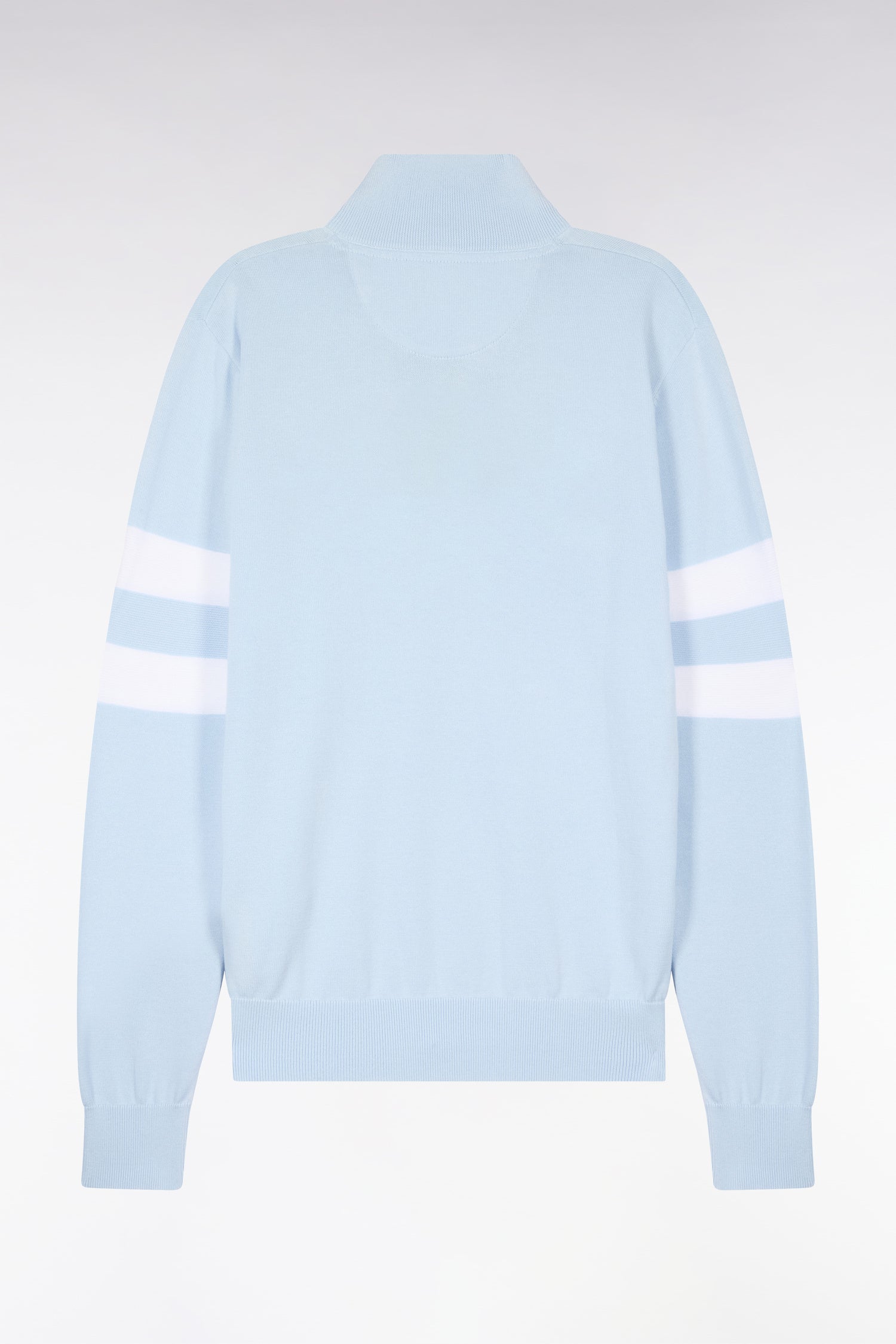 Pull col maillot en coton bleu ciel à double rayures manches