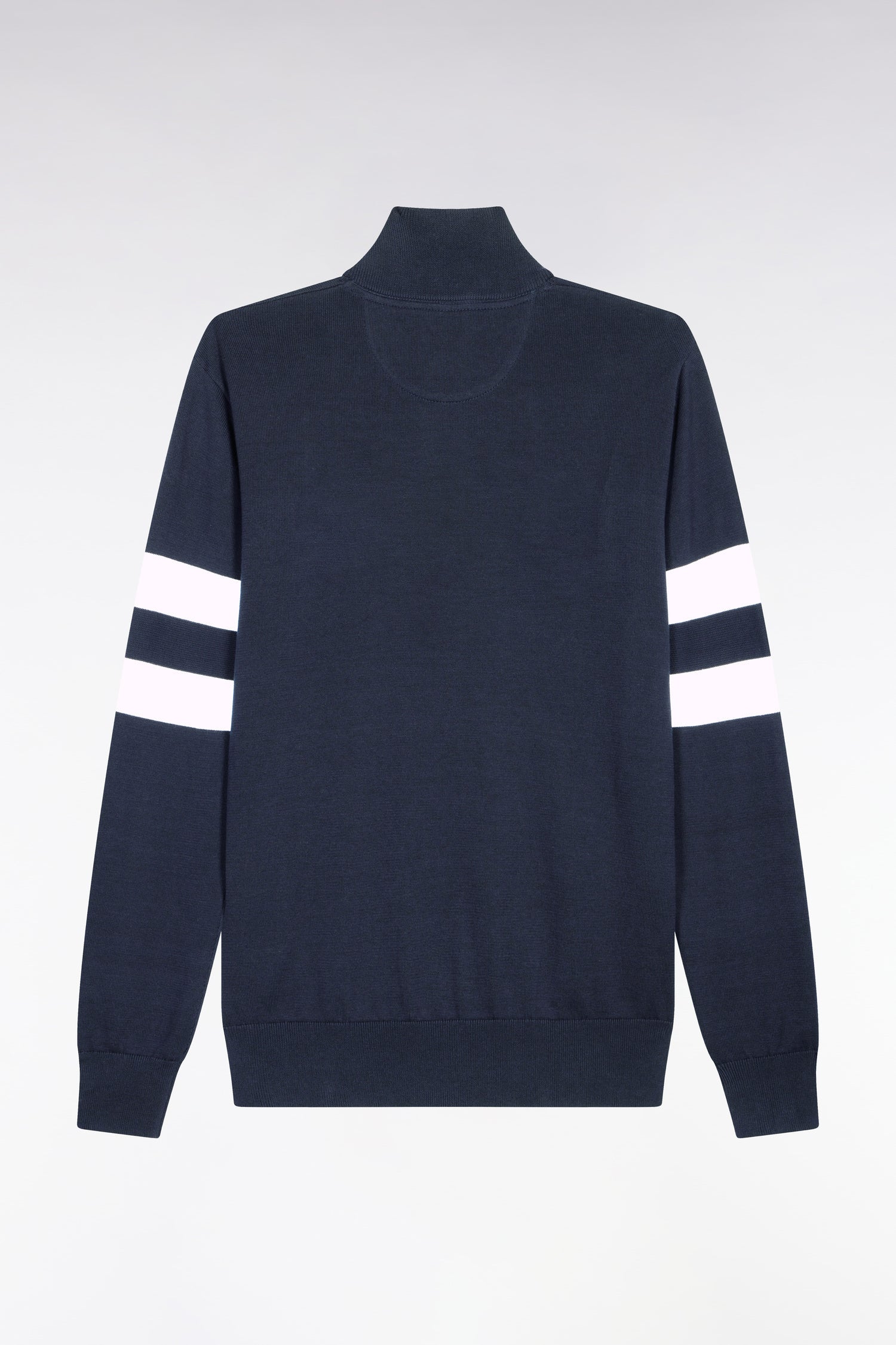 Pull col maillot en coton marine à double rayures manches