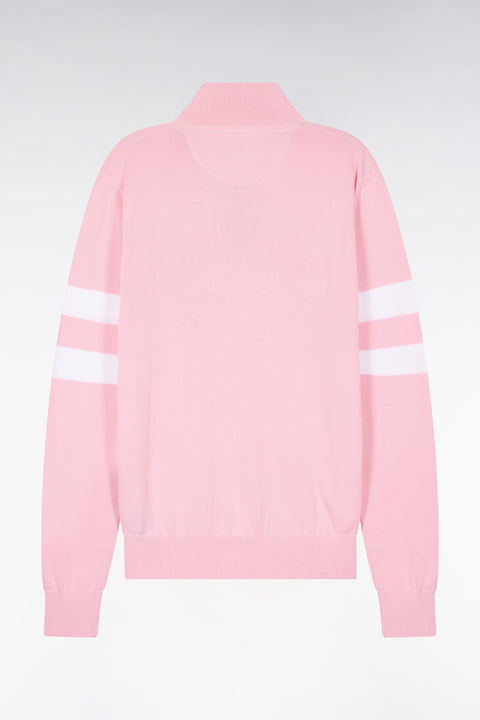 Pull col maillot en coton rose à double rayures manches - Image 2