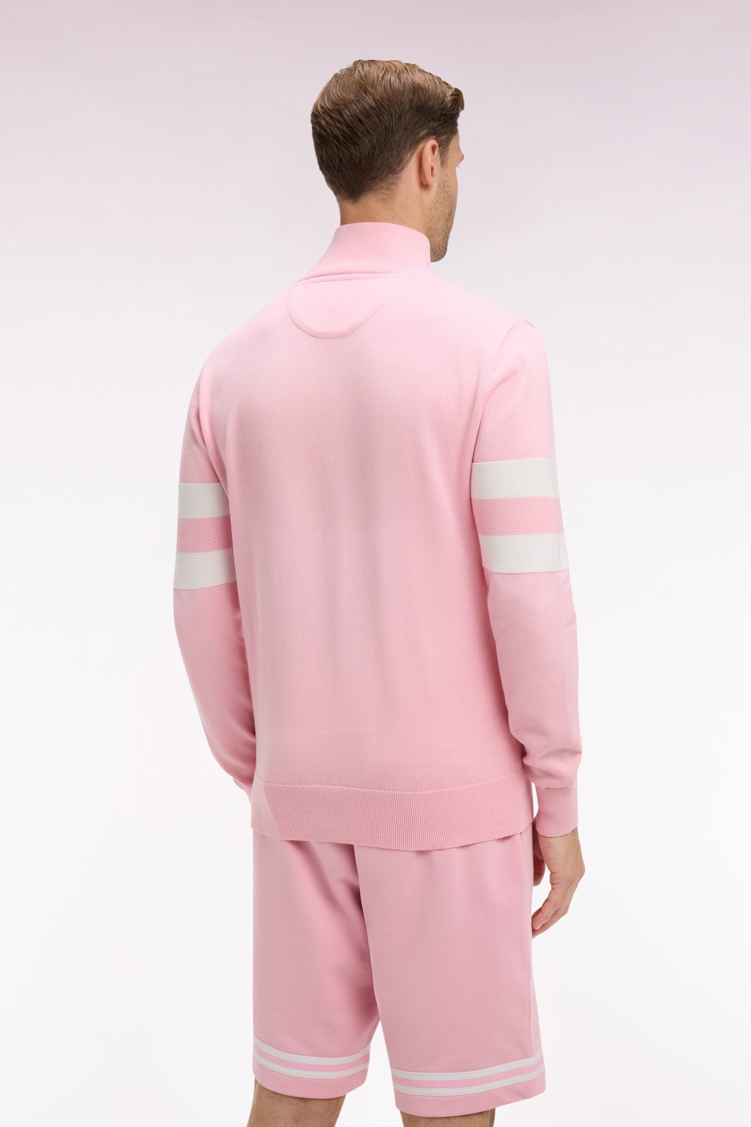 Pull col maillot en coton rose à double rayures manches