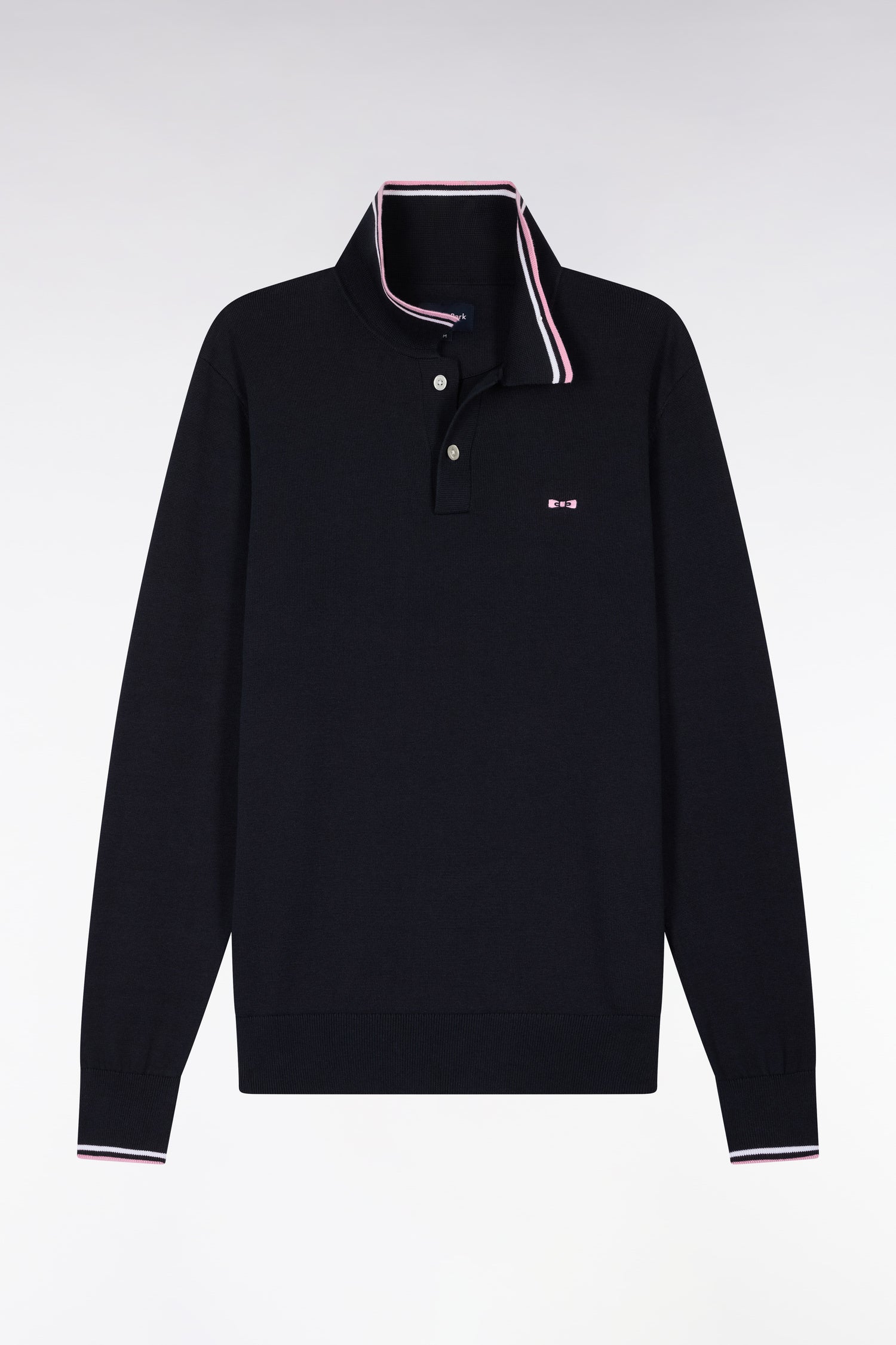 Pull col polo en coton marine à rayures fines