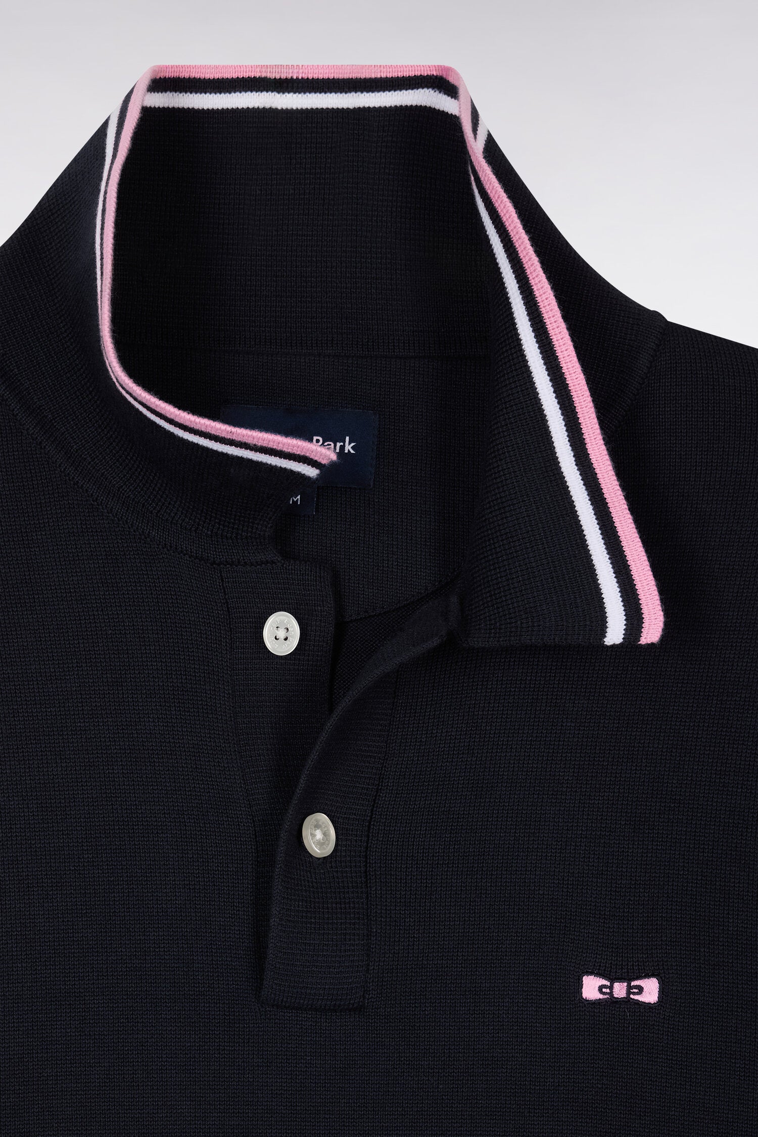 Pull col polo en coton marine à rayures fines