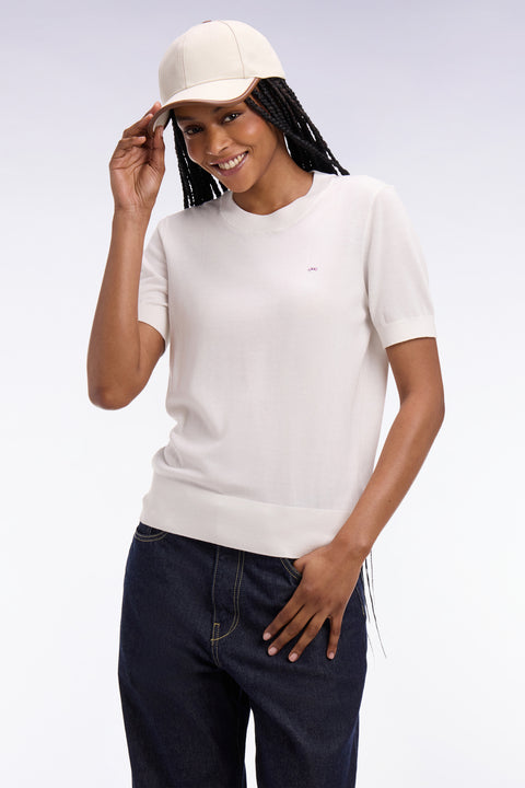 Pull à manches courtes blanc coupe regular - Image 1