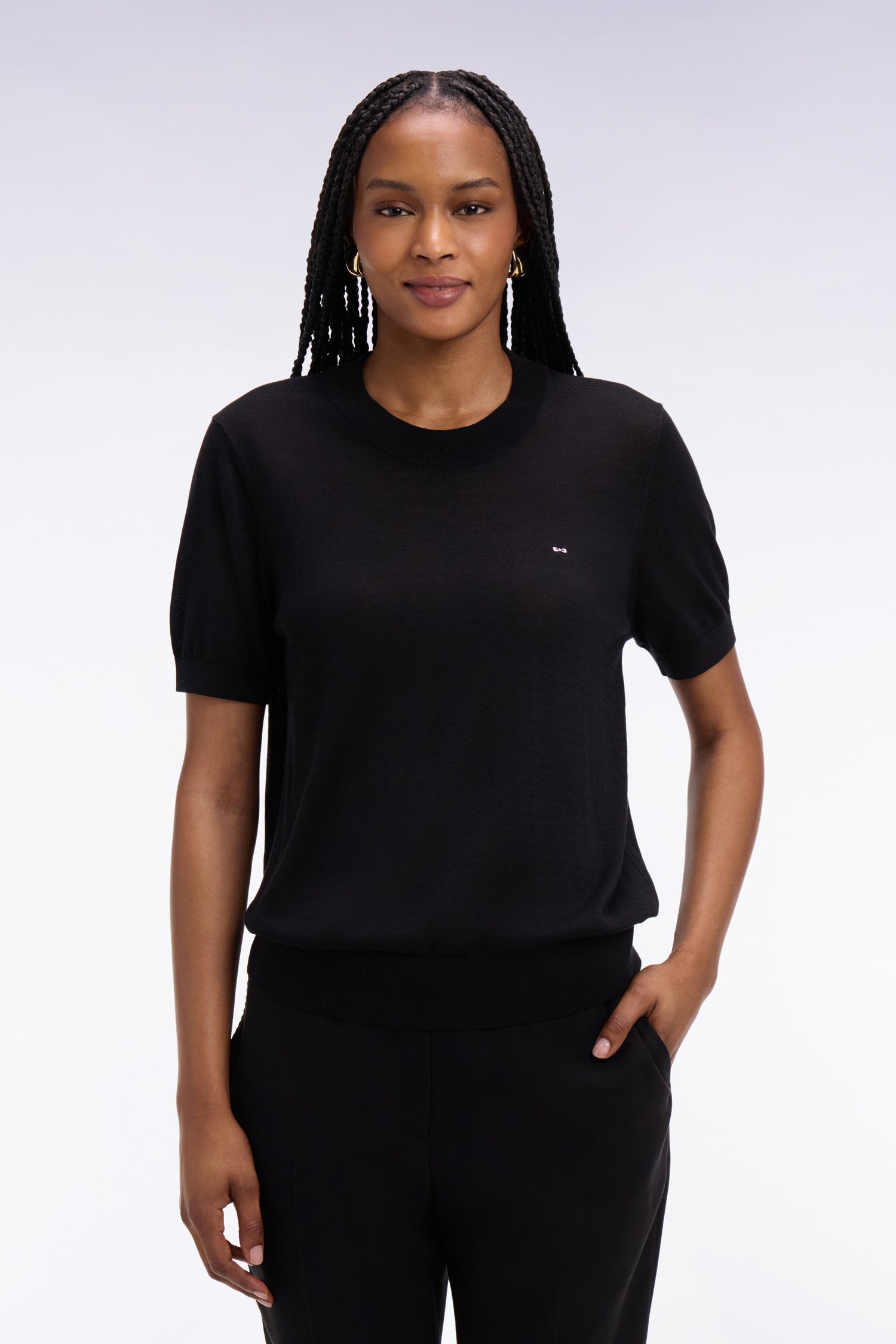 Pull à manches courtes noir coupe regular