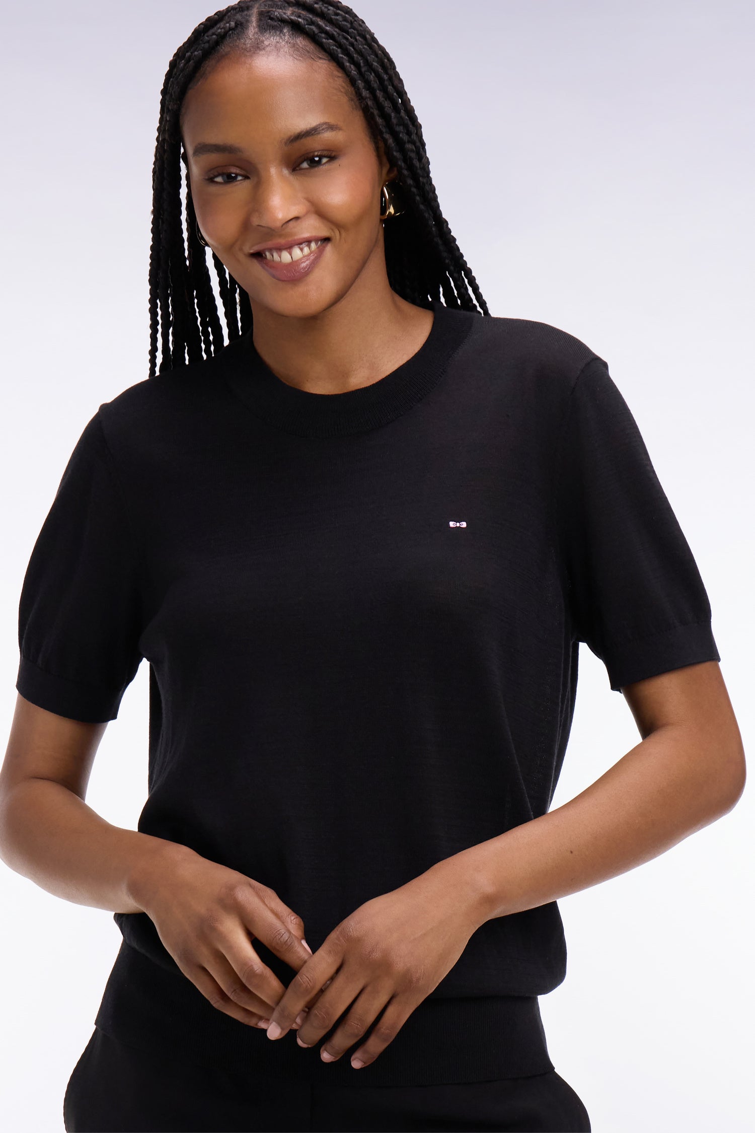 Pull à manches courtes noir coupe regular