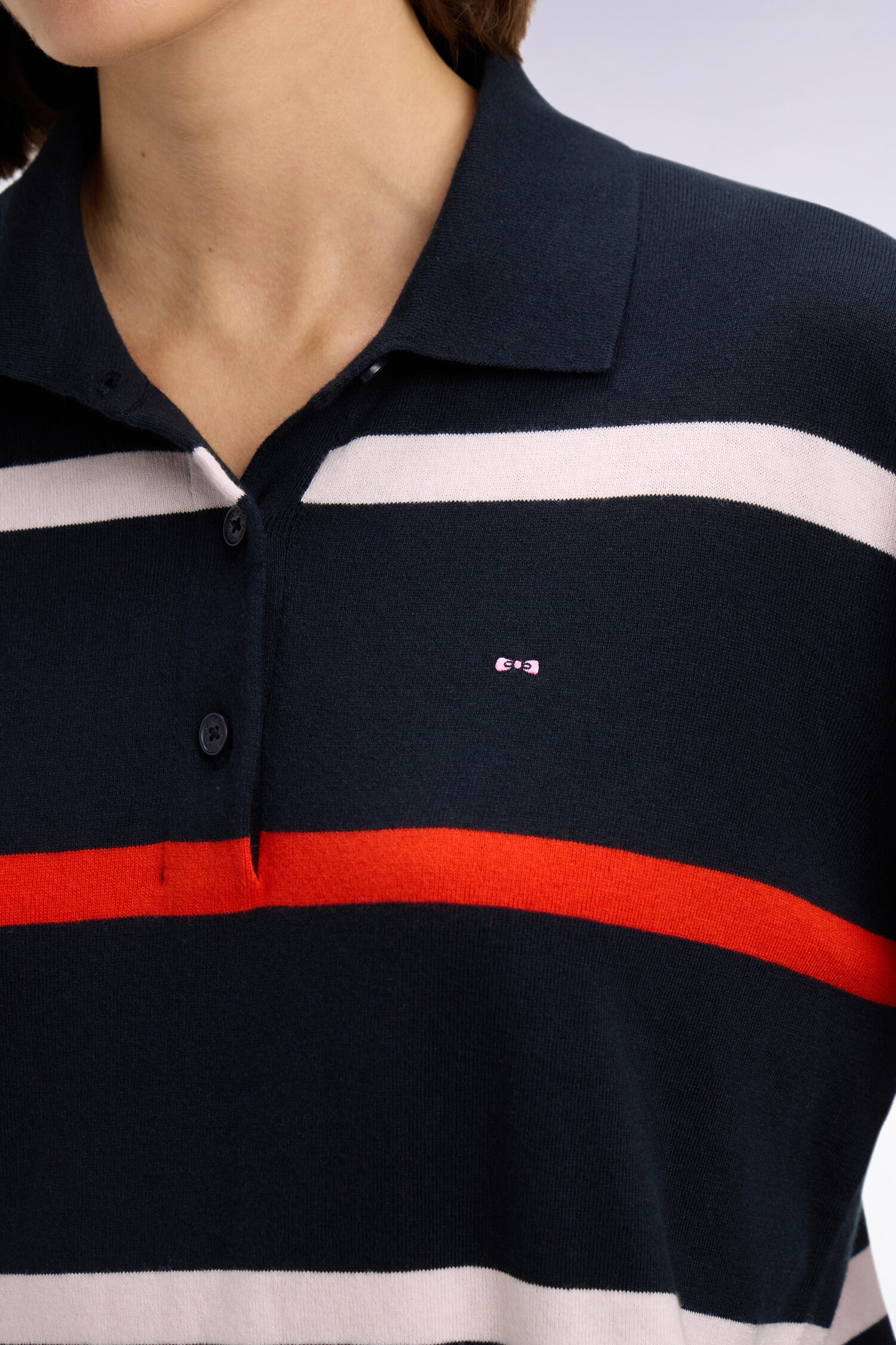 Pull maillot rayé en coton et soie mélangés marine