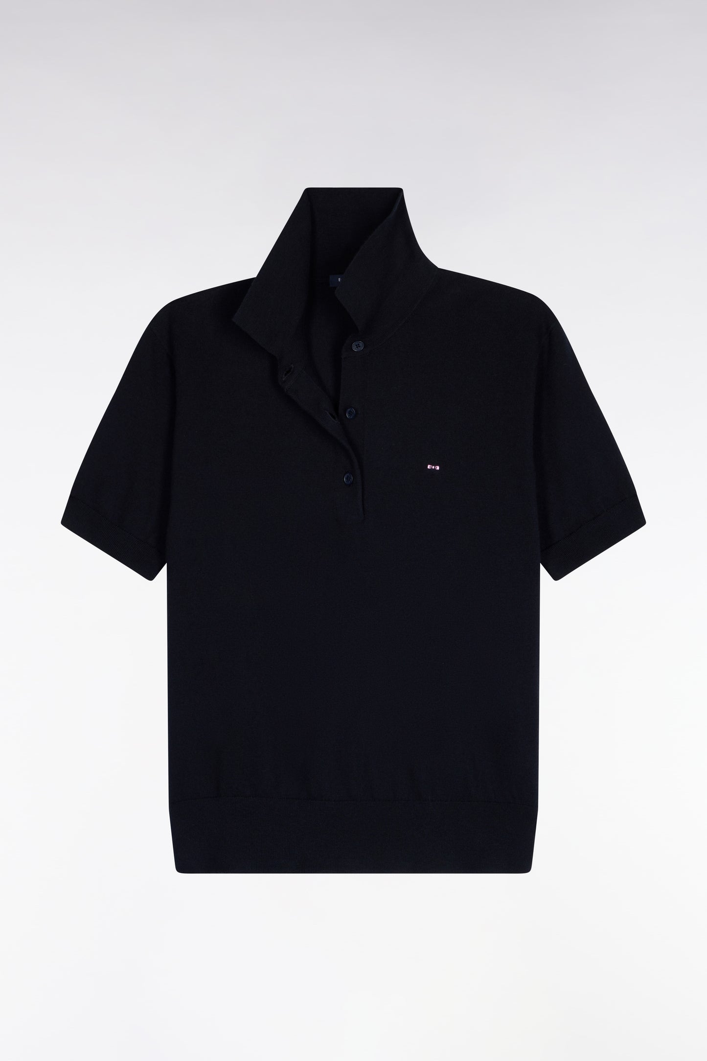 Pull polo à manches courtes en coton et soie mélangés marine coupe regular