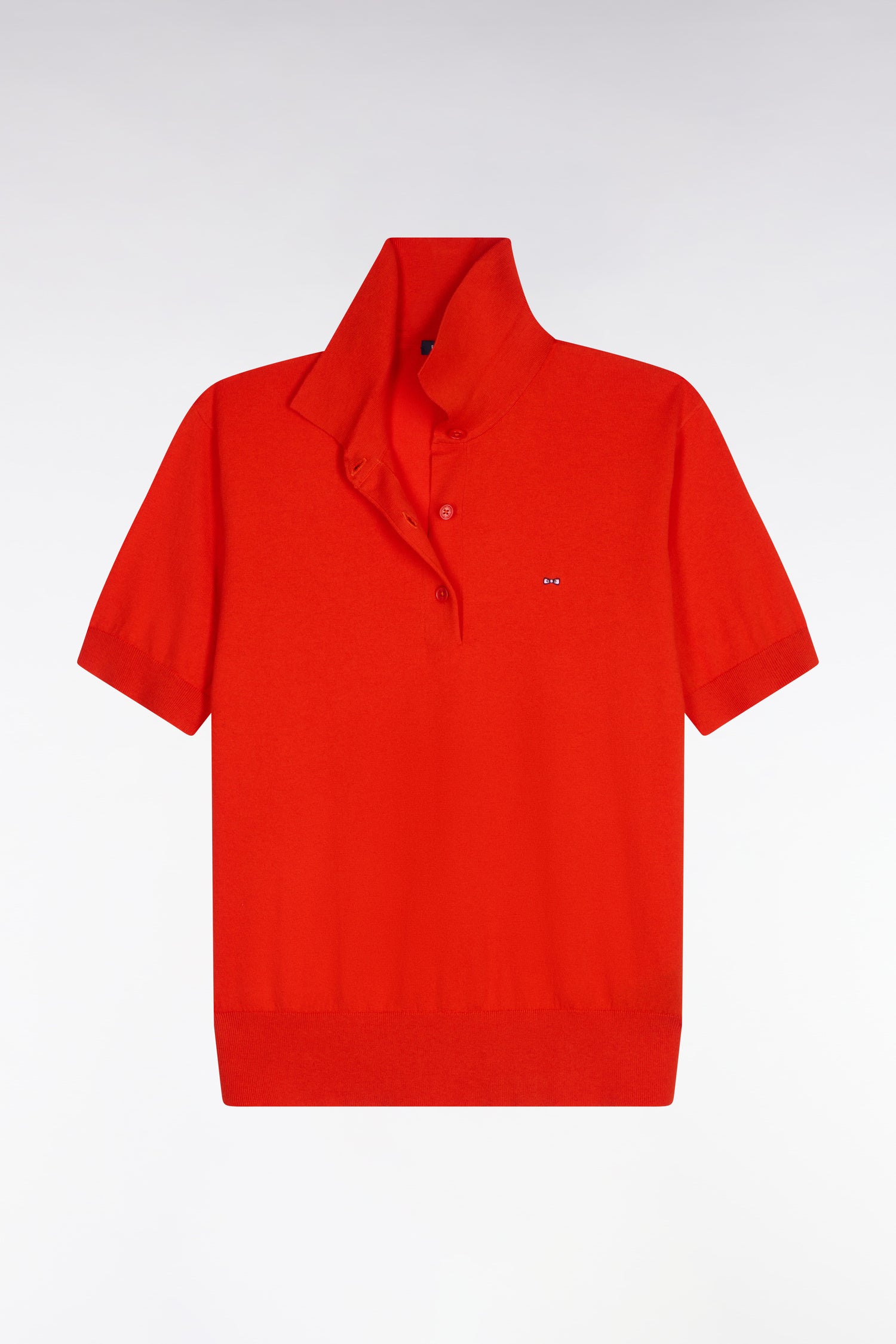 Pull polo à manches courtes en coton et soie mélangés rouge coupe regular