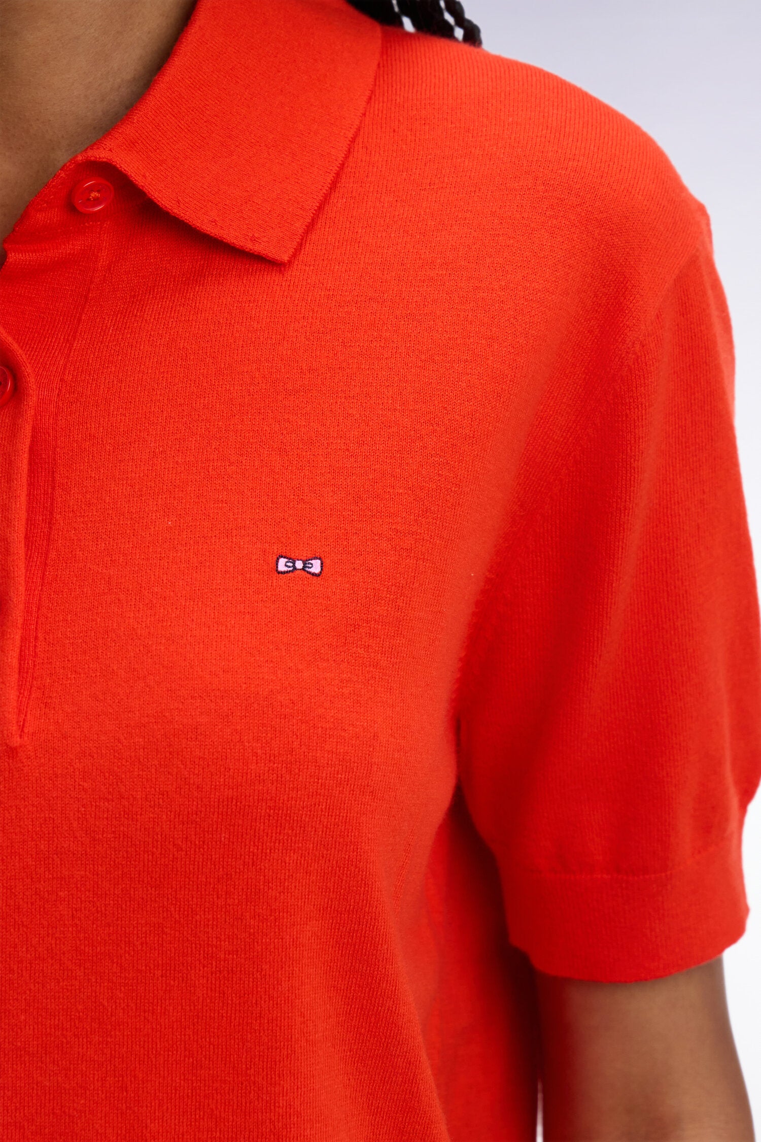 Pull polo à manches courtes en coton et soie mélangés rouge coupe regular