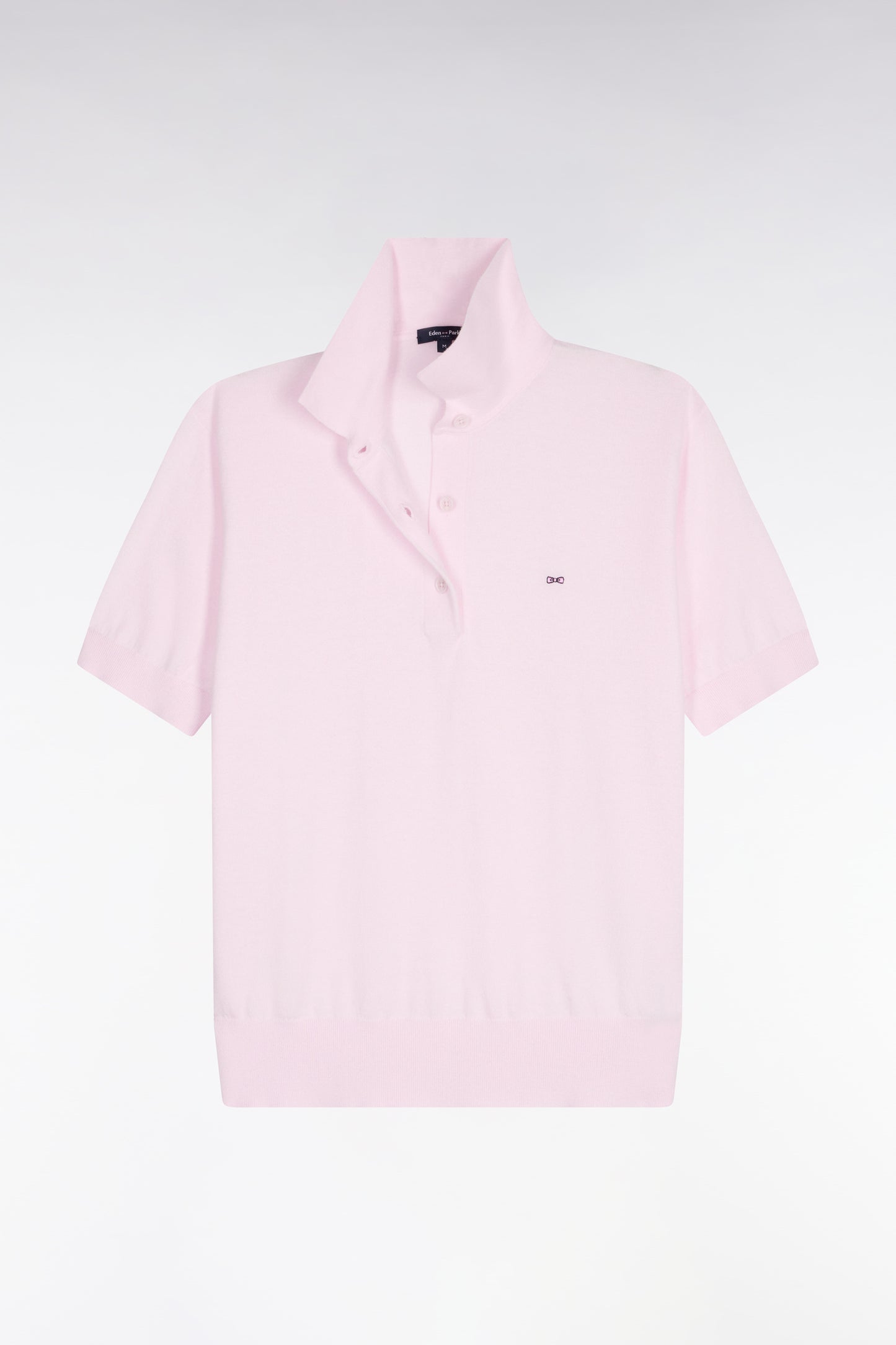 Pull polo à manches courtes en coton et soie mélangés rose coupe regular