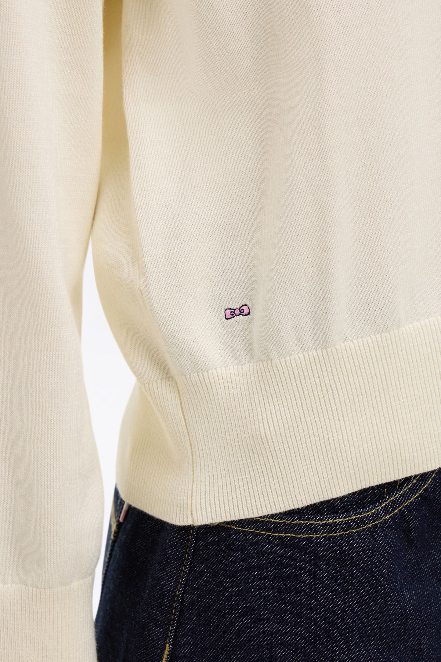 Pull-over à col V en coton écru coupe oversized