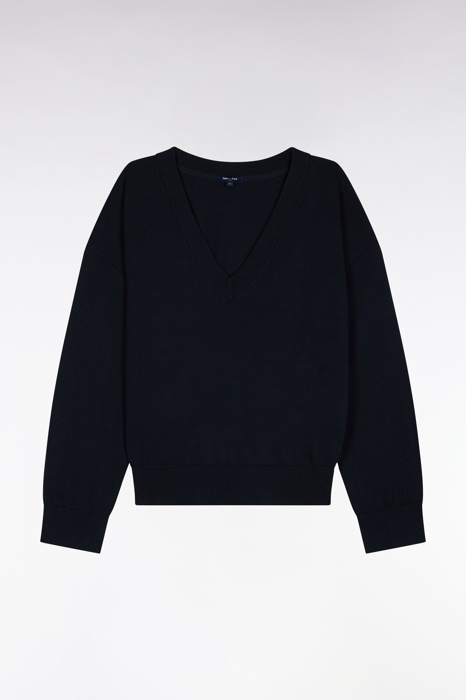 Pull-over à col V en coton marine coupe oversized