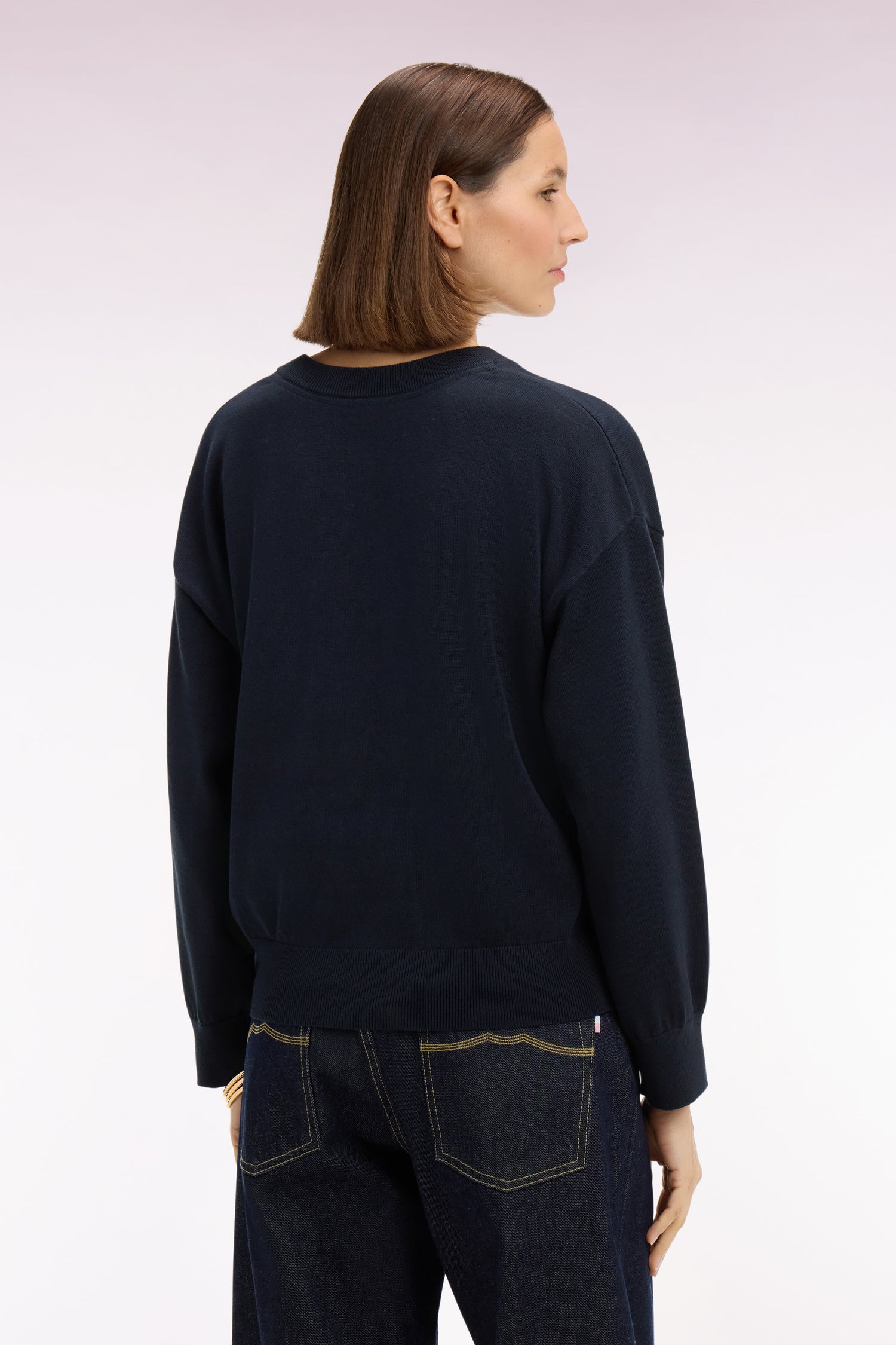 Pull-over à col V en coton marine coupe oversized