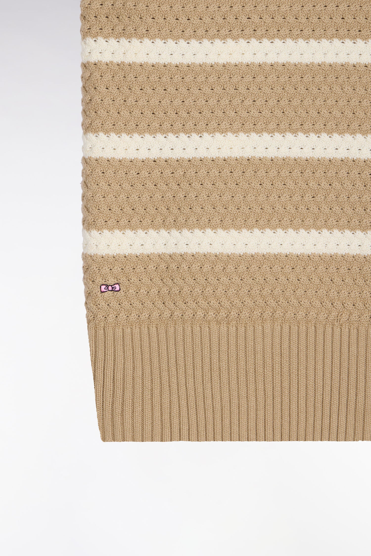 Pull marinière sans manche en coton tressé beige