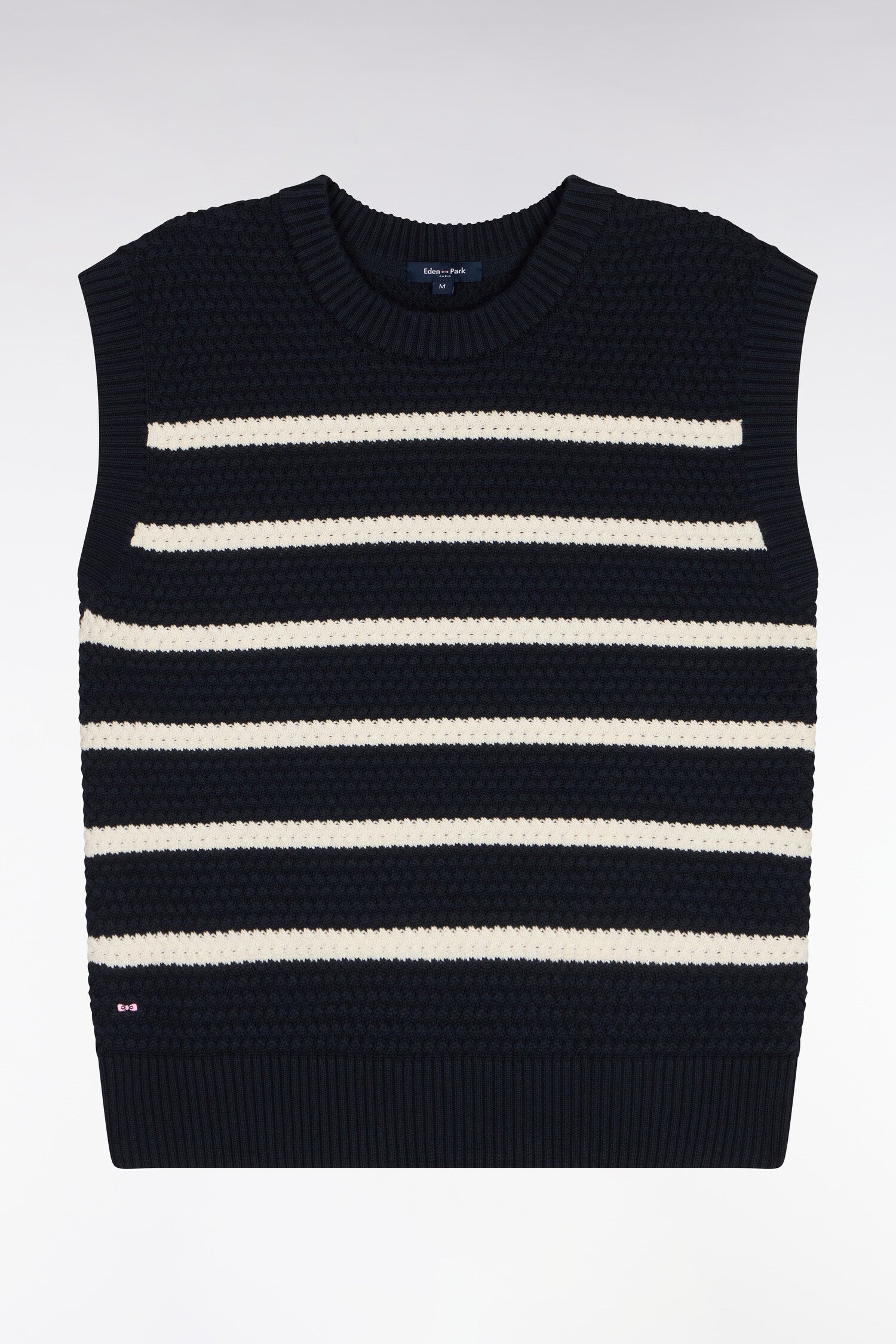 Pull marinière sans manche en coton tressé marine