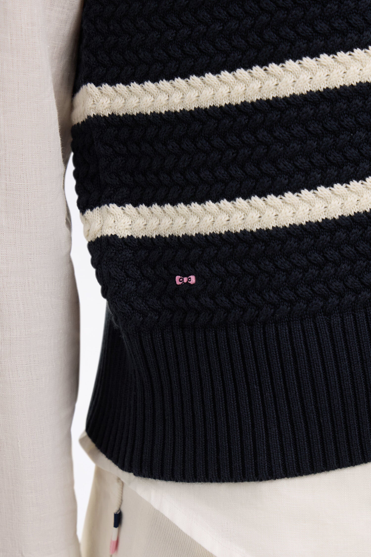 Pull marinière sans manche en coton tressé marine