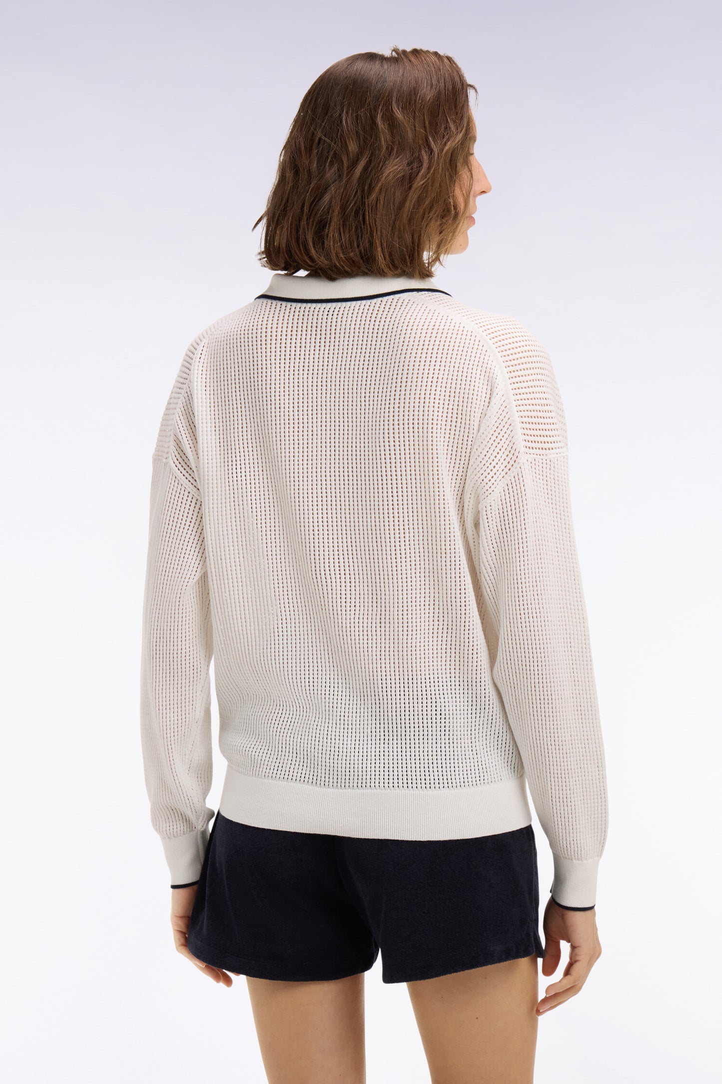 Pull col polo en coton blanc