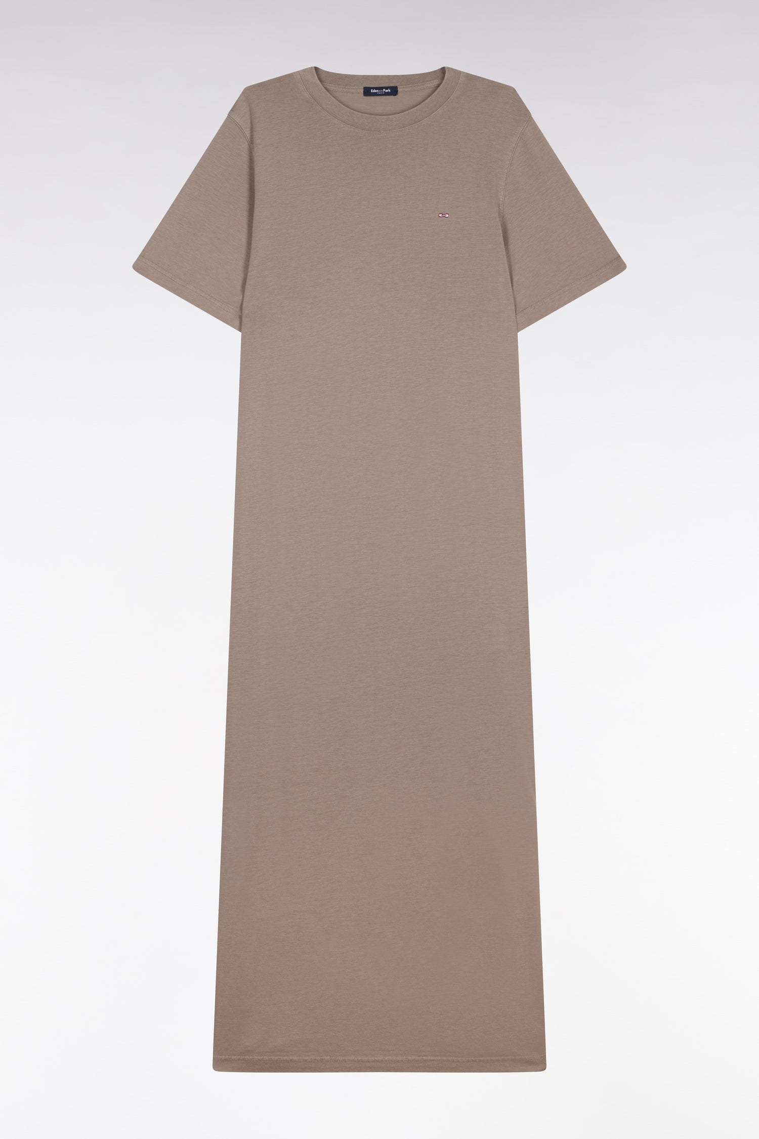 Robe T-shirt en lyocell et coton beige coupe droite