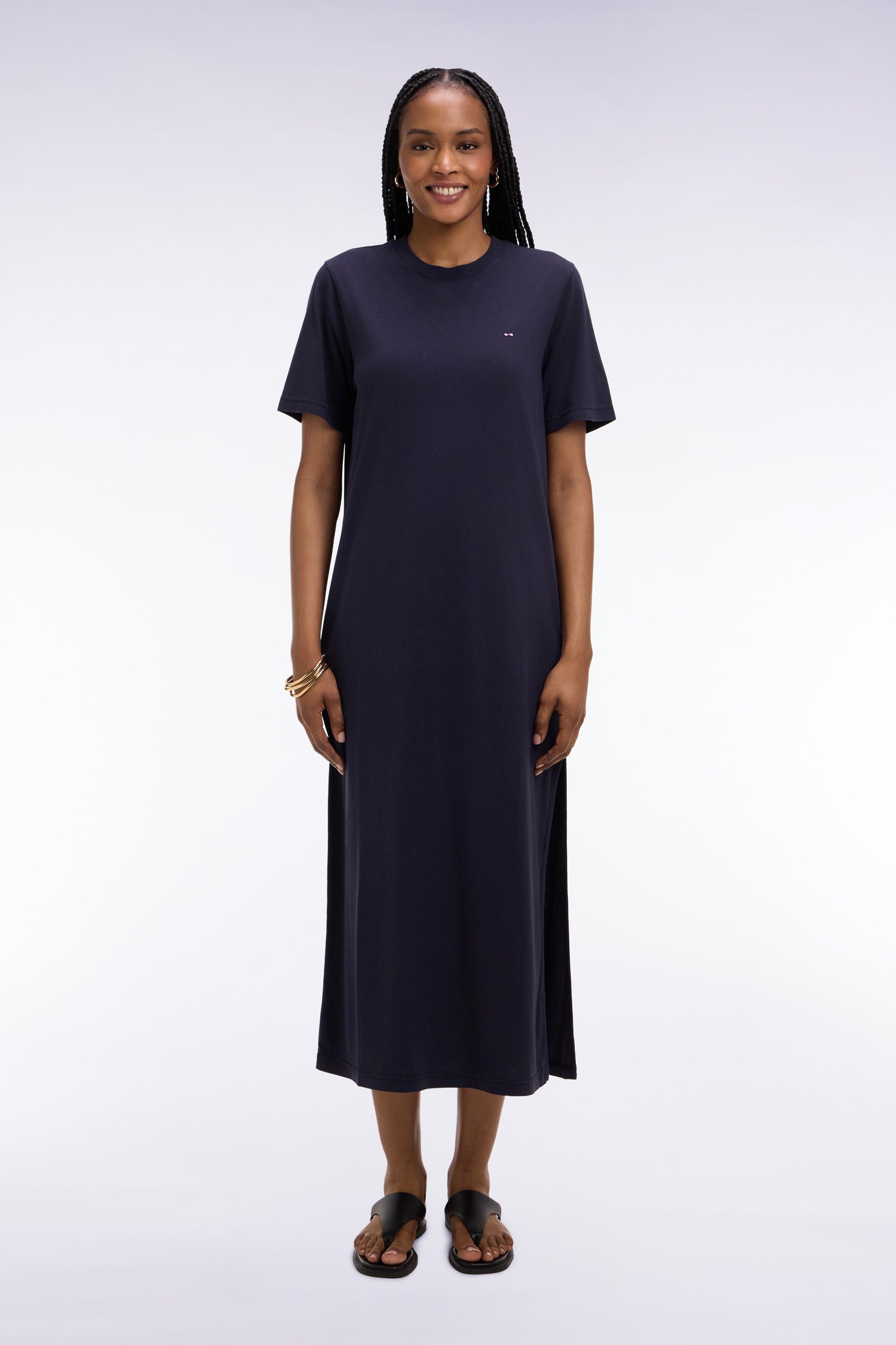 Robe T-shirt en lyocell et coton marine coupe droite
