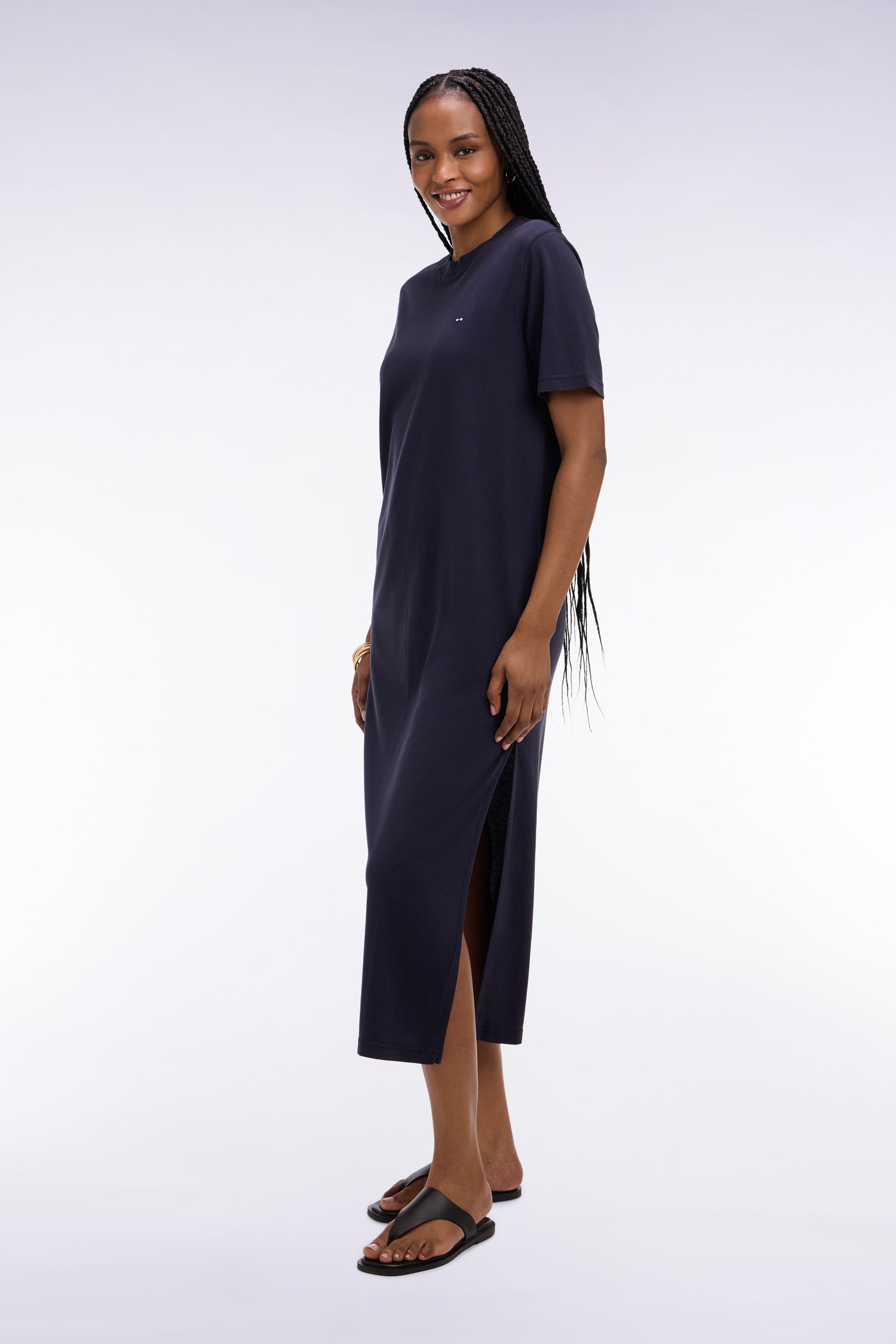 Robe T-shirt en lyocell et coton marine coupe droite