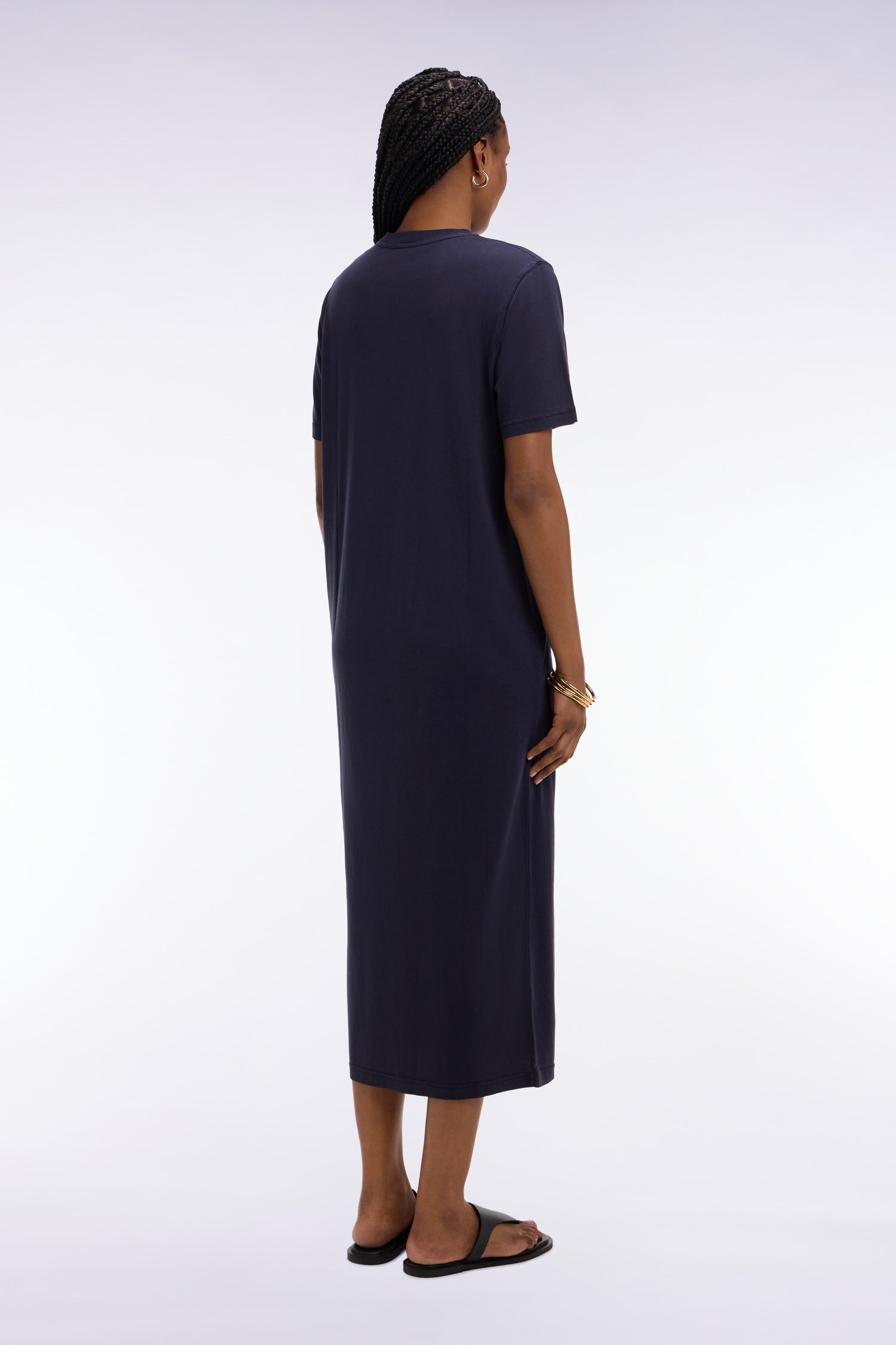 Robe T-shirt en lyocell et coton marine coupe droite