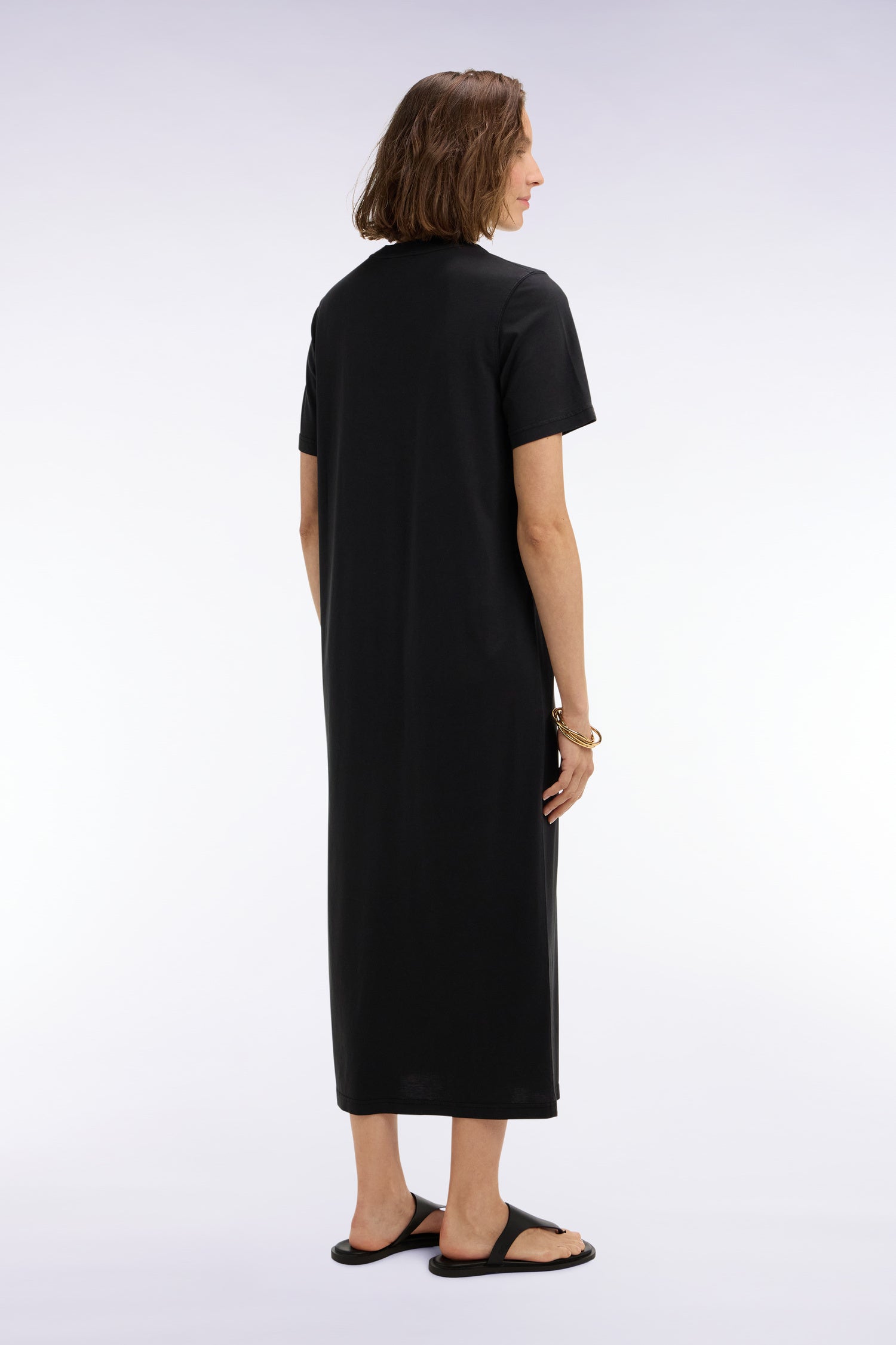 Robe T-shirt en lyocell et coton noir coupe droite