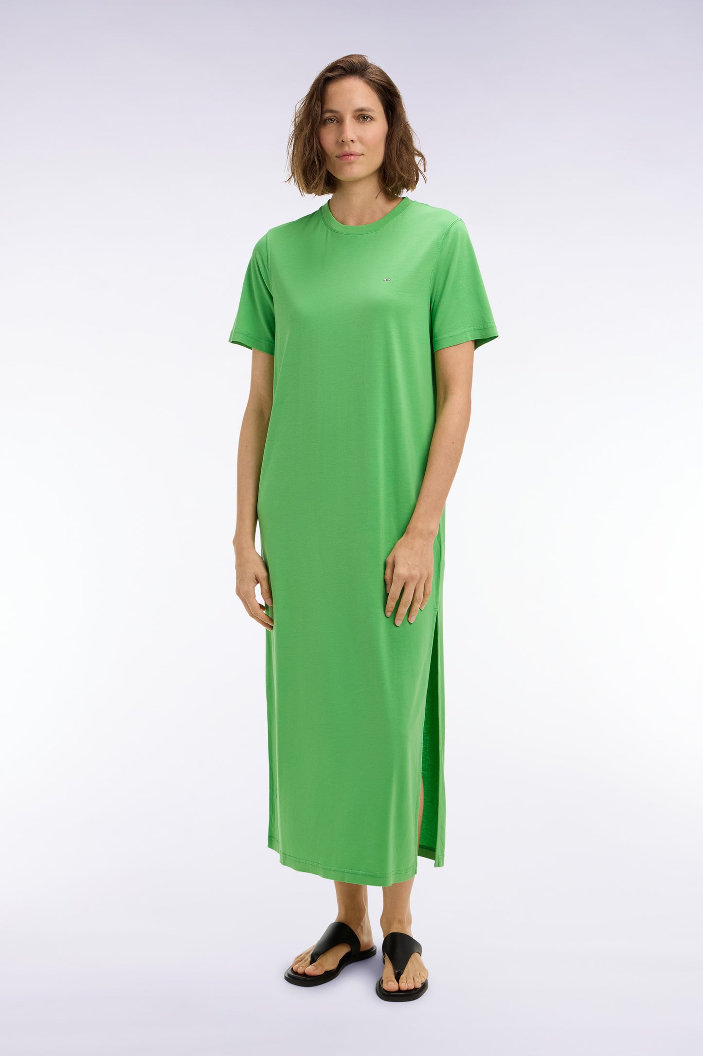 Robe T-shirt en lyocell et coton vert coupe droite