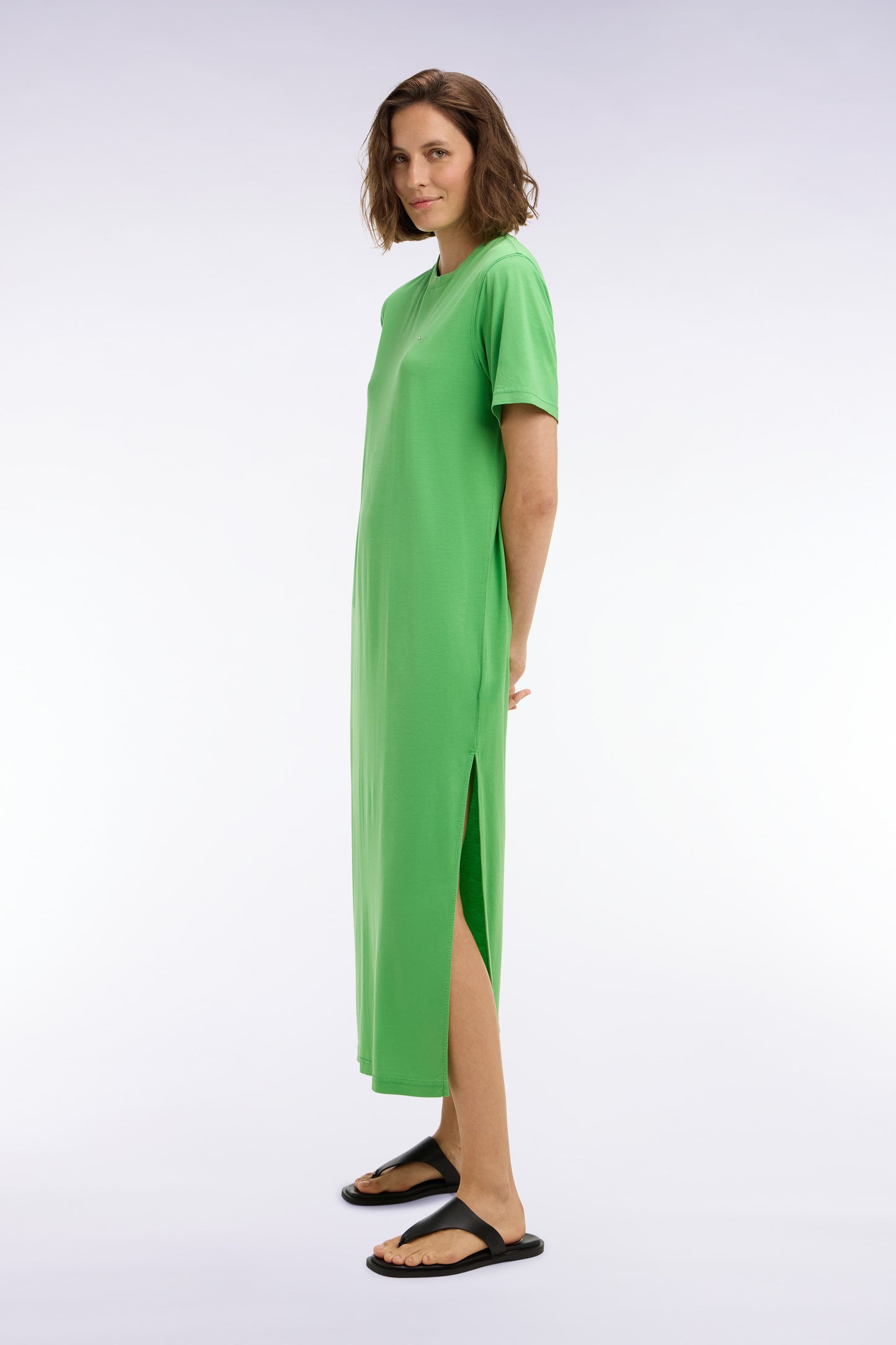 Robe T-shirt en lyocell et coton vert coupe droite