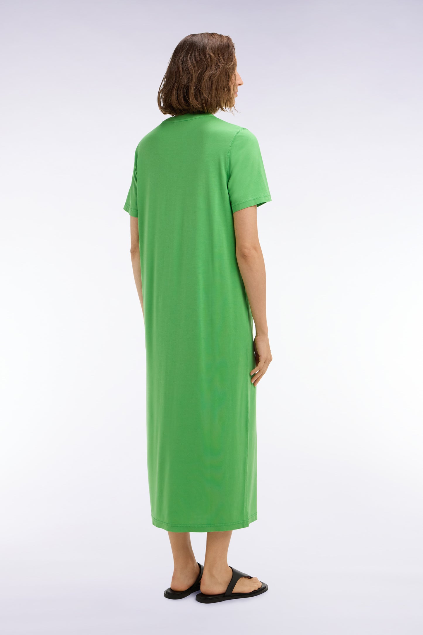 Robe T-shirt en lyocell et coton vert coupe droite