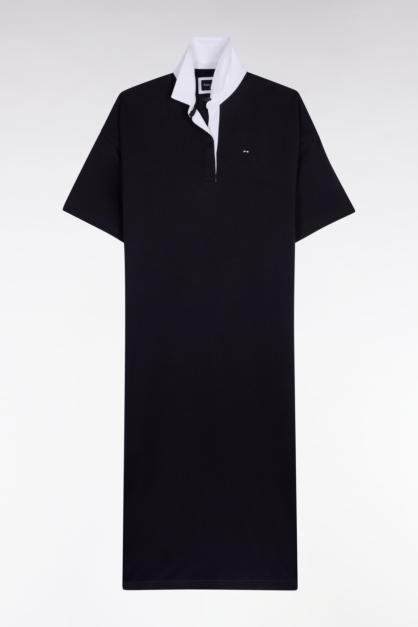 Robe polo en coton marine à col blanc