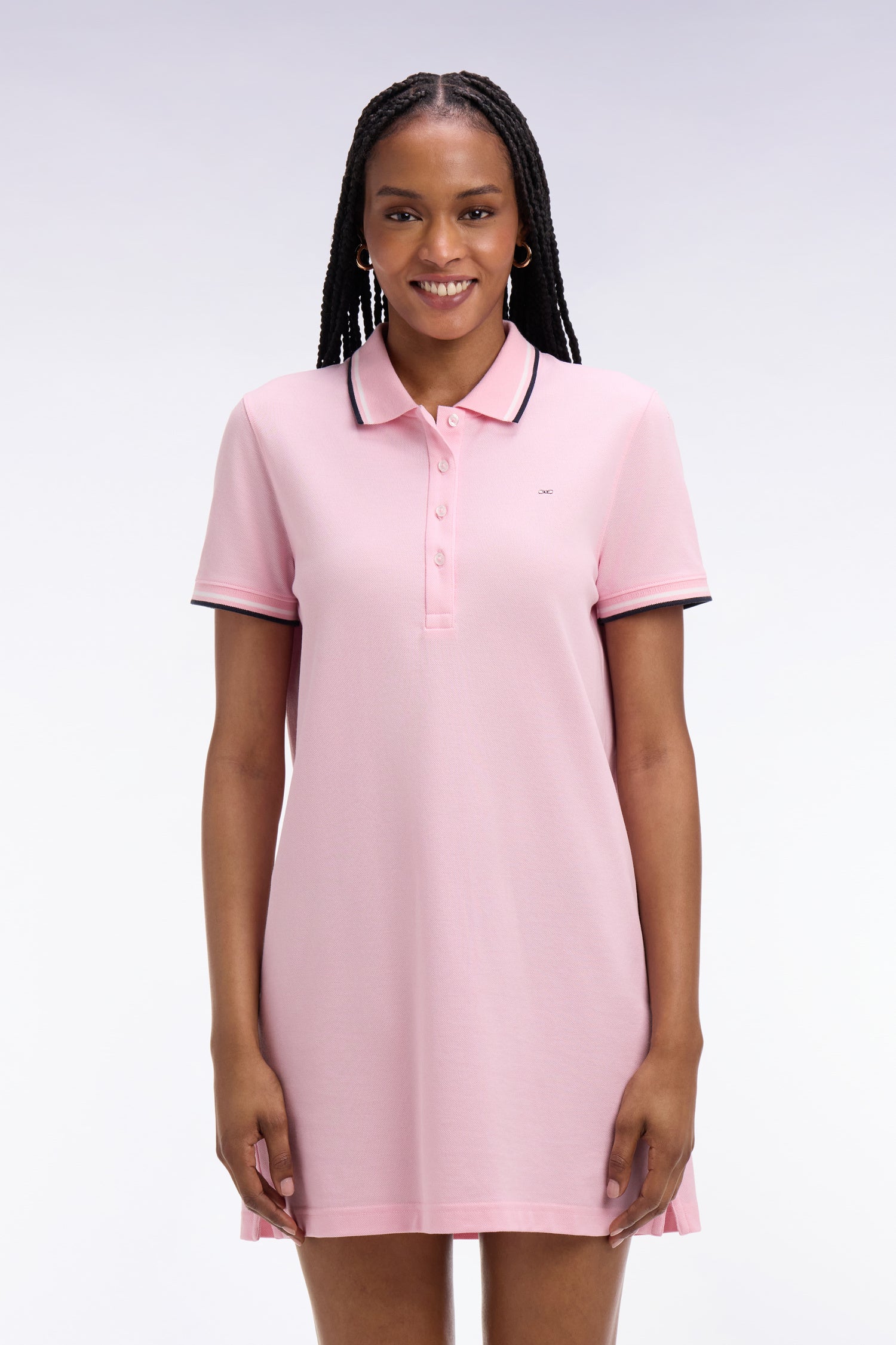 Kleid Poloshirt aus Baumwolle Rosa gerade Passform