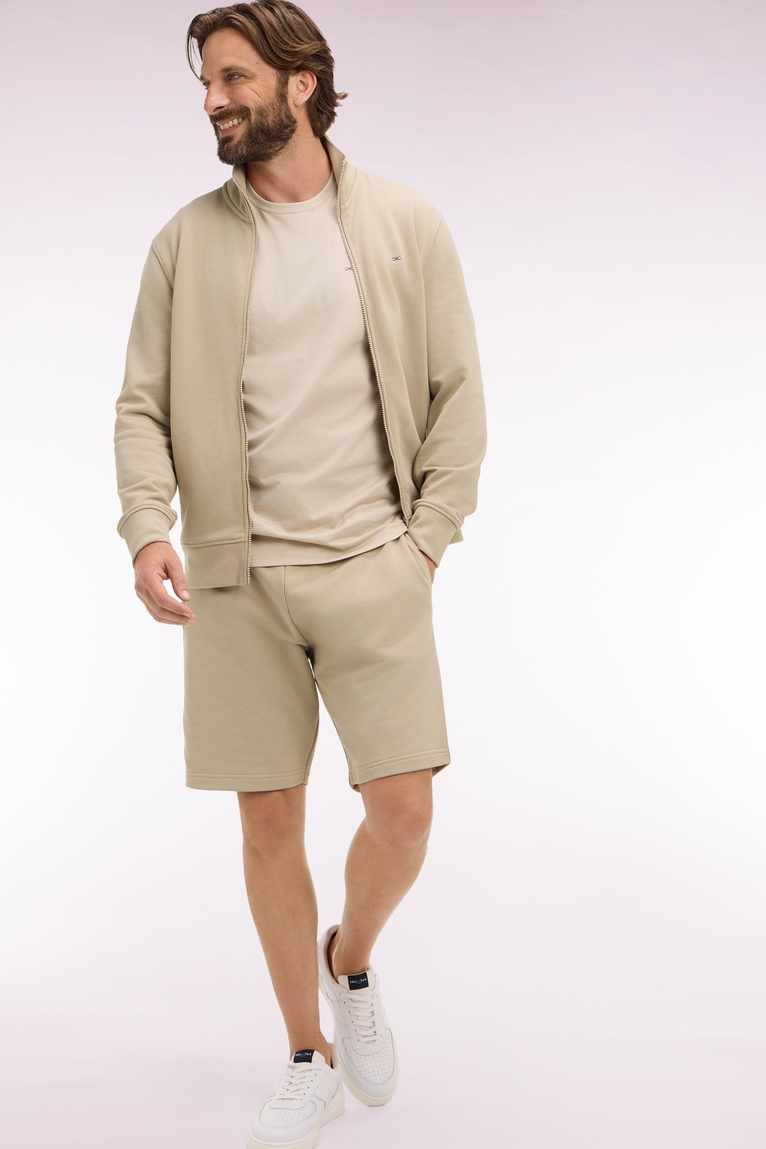Shorts aus Sweatstoff Baumwolle beige