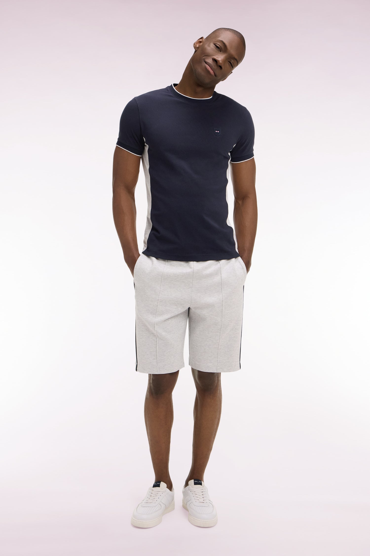Short en interlock à découpes gris et blanc