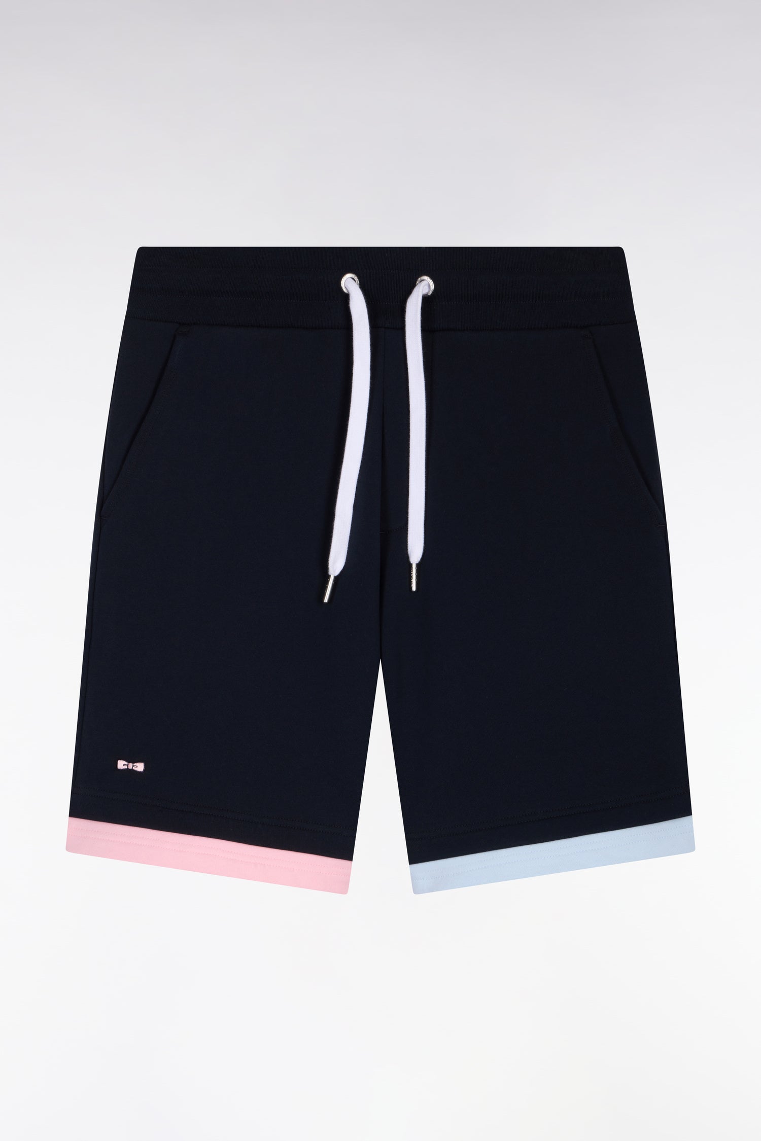 Short en molleton coton marine à bordures contrastées