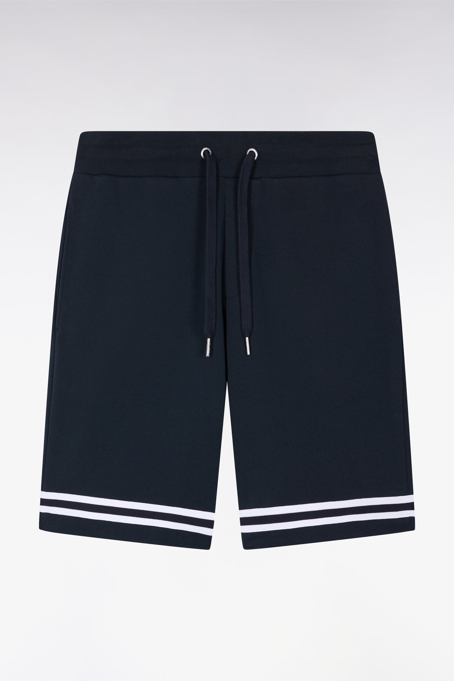 Short en molleton marine à bordures de jambe rayées