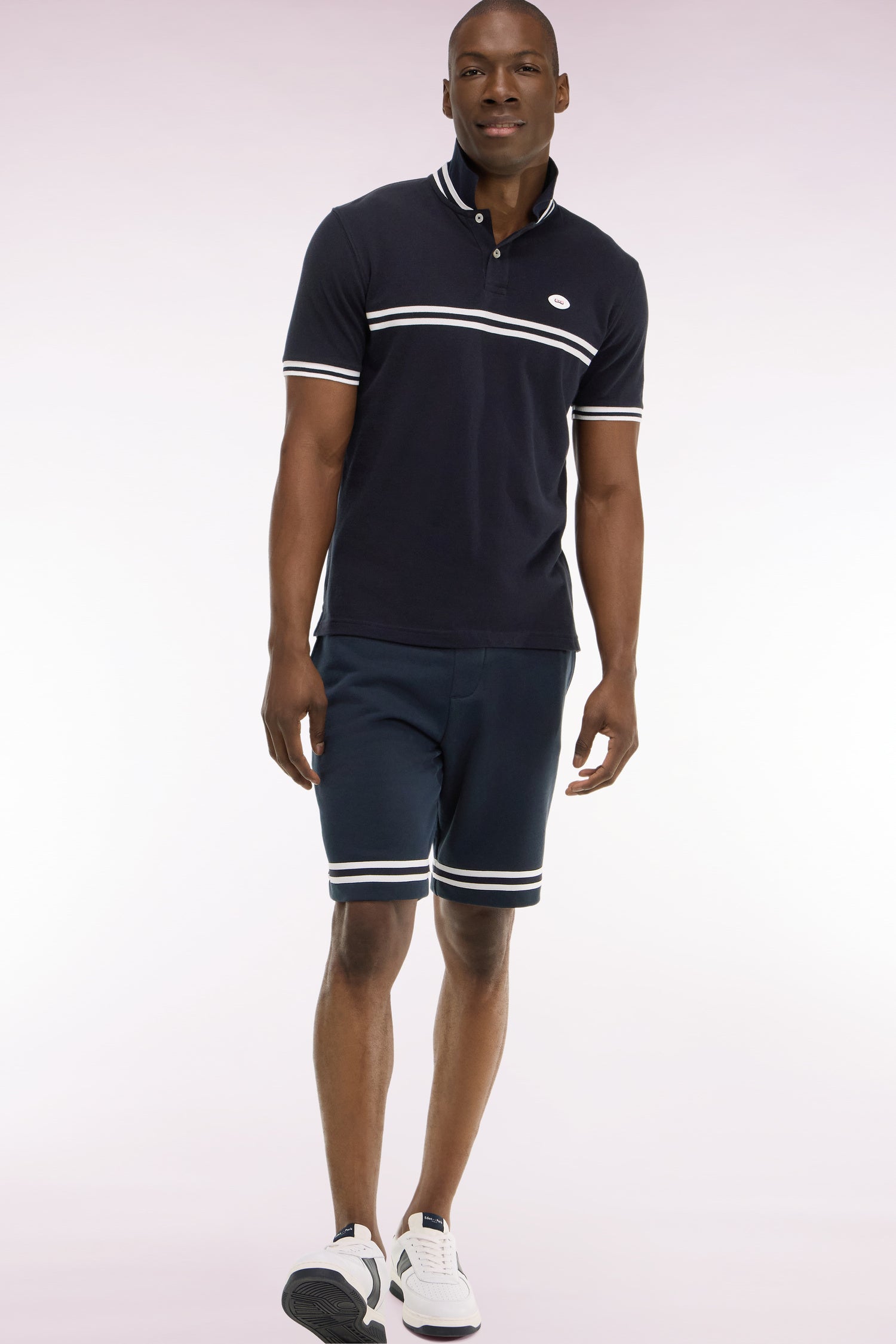 Shorts aus Sweatstoff Marineblau mit bordures aus jambe rayées