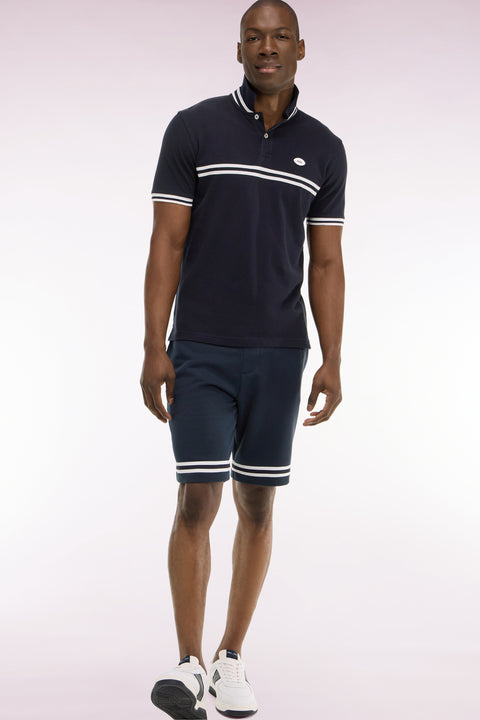 Short en molleton marine à bordures de jambe rayées - Image 1