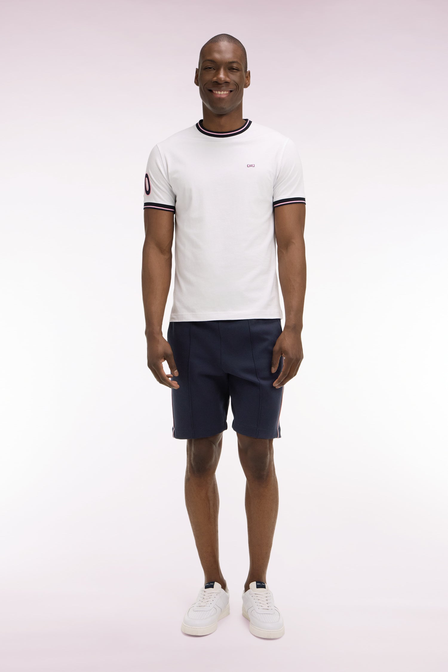 Short en molleton marine passepoils rose