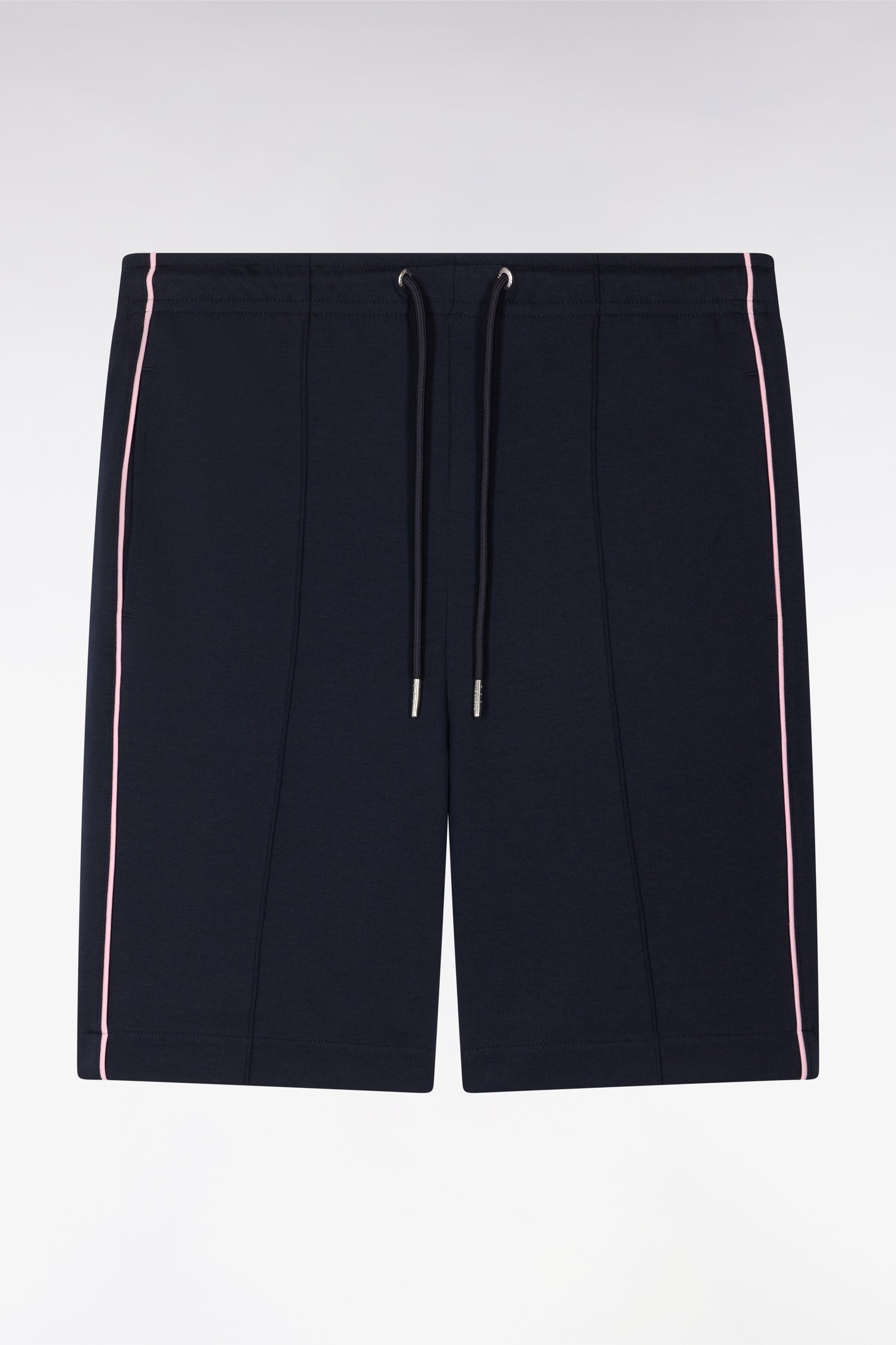 Short en molleton marine passepoils rose