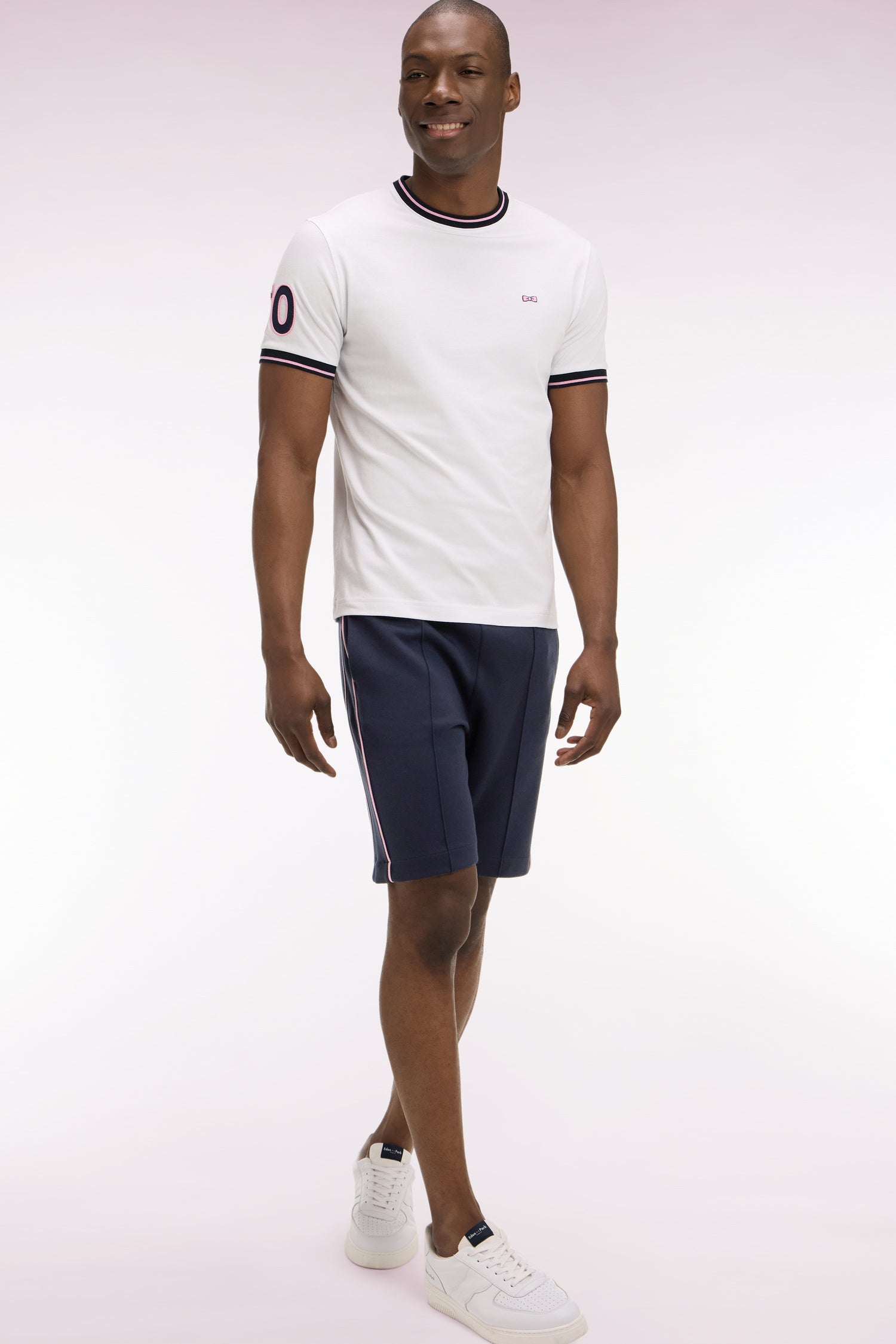Short en molleton marine passepoils rose