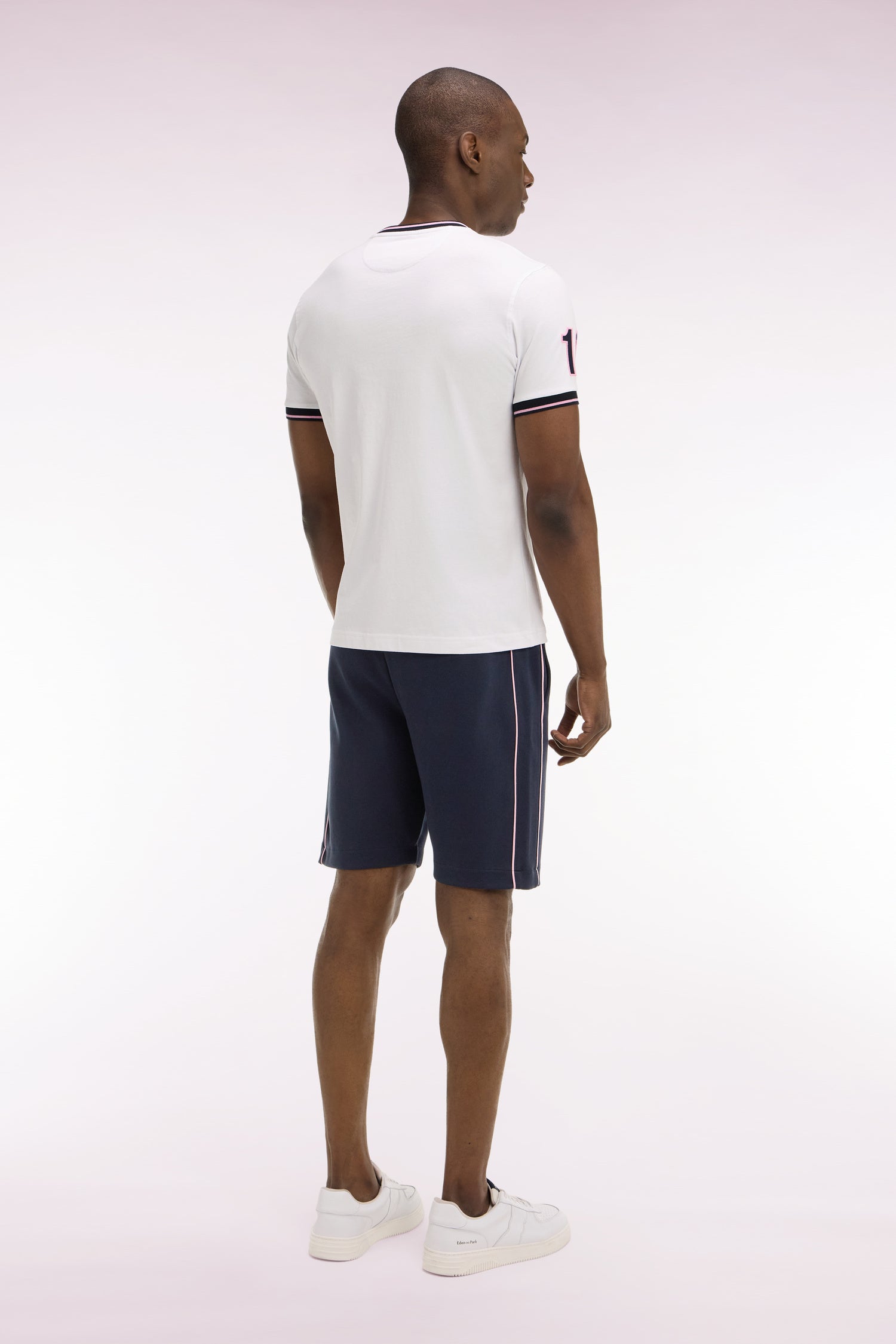 Short en molleton marine passepoils rose