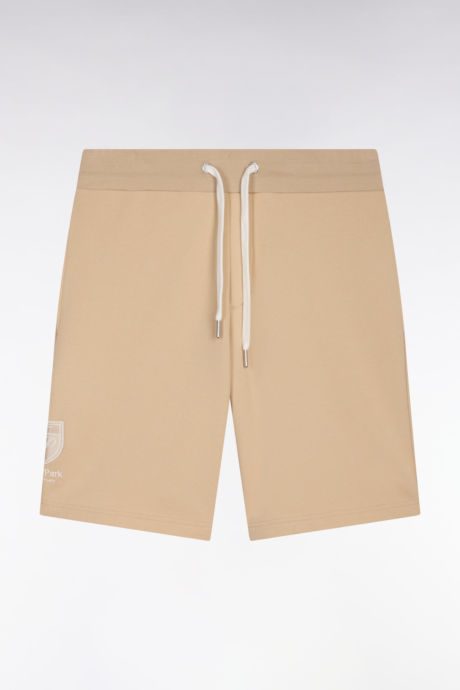 shorts in fleece cotton beige with embroidery blason