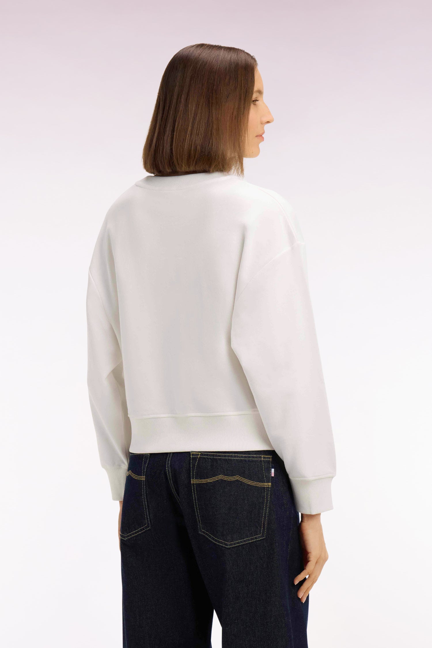 Sweatshirt en coton écru brodé coupe relaxed