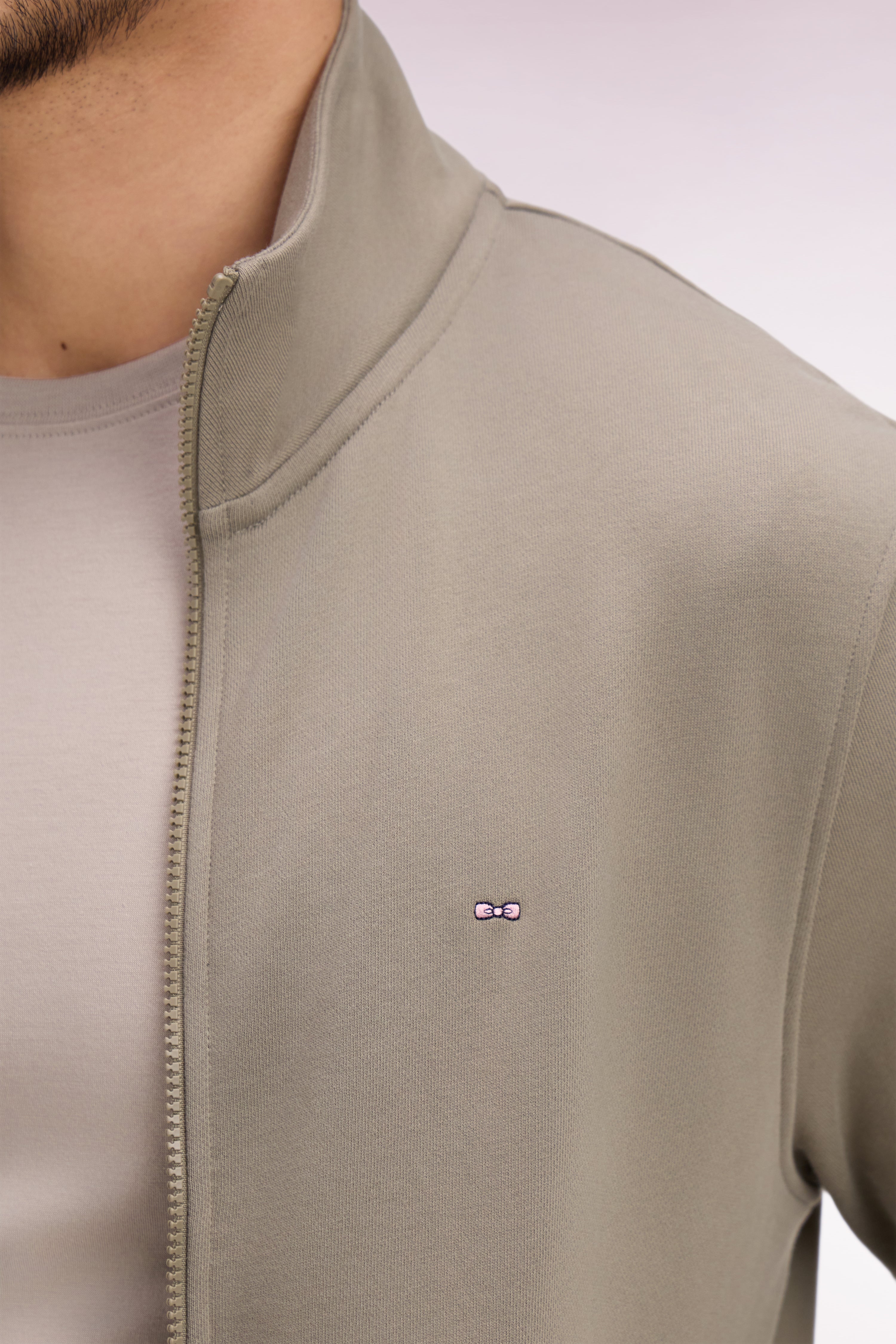 Sweatshirt zippé en molleton coton beige