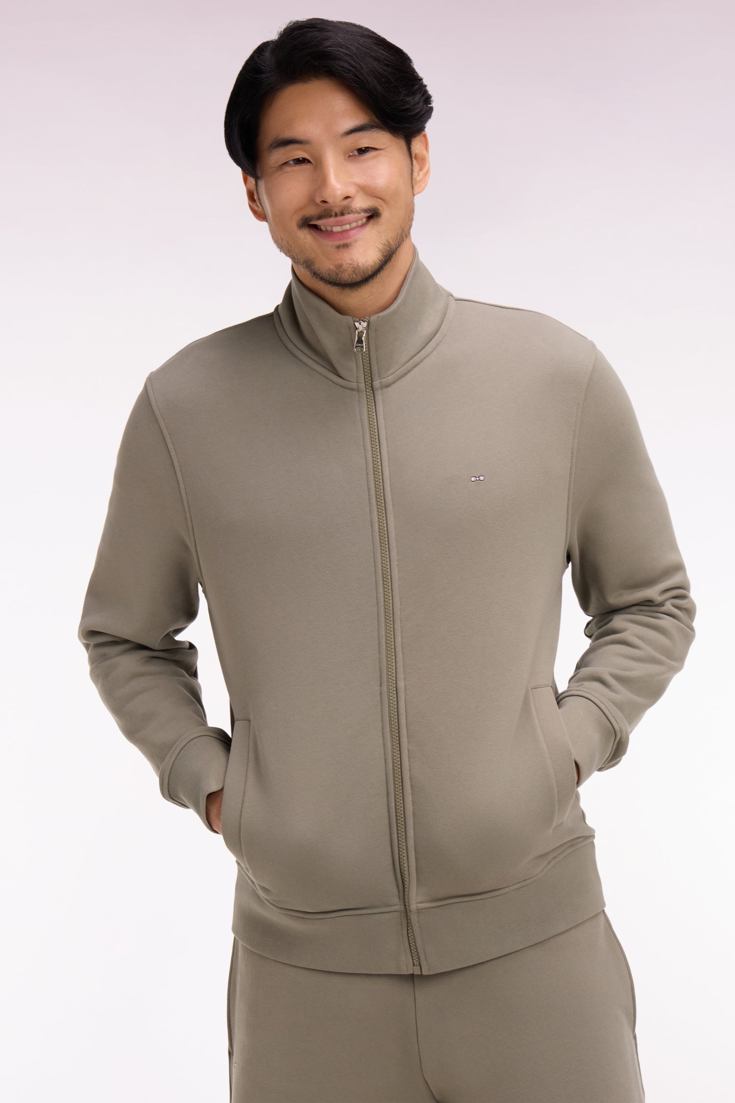 felpa con zip in felpa cotone beige