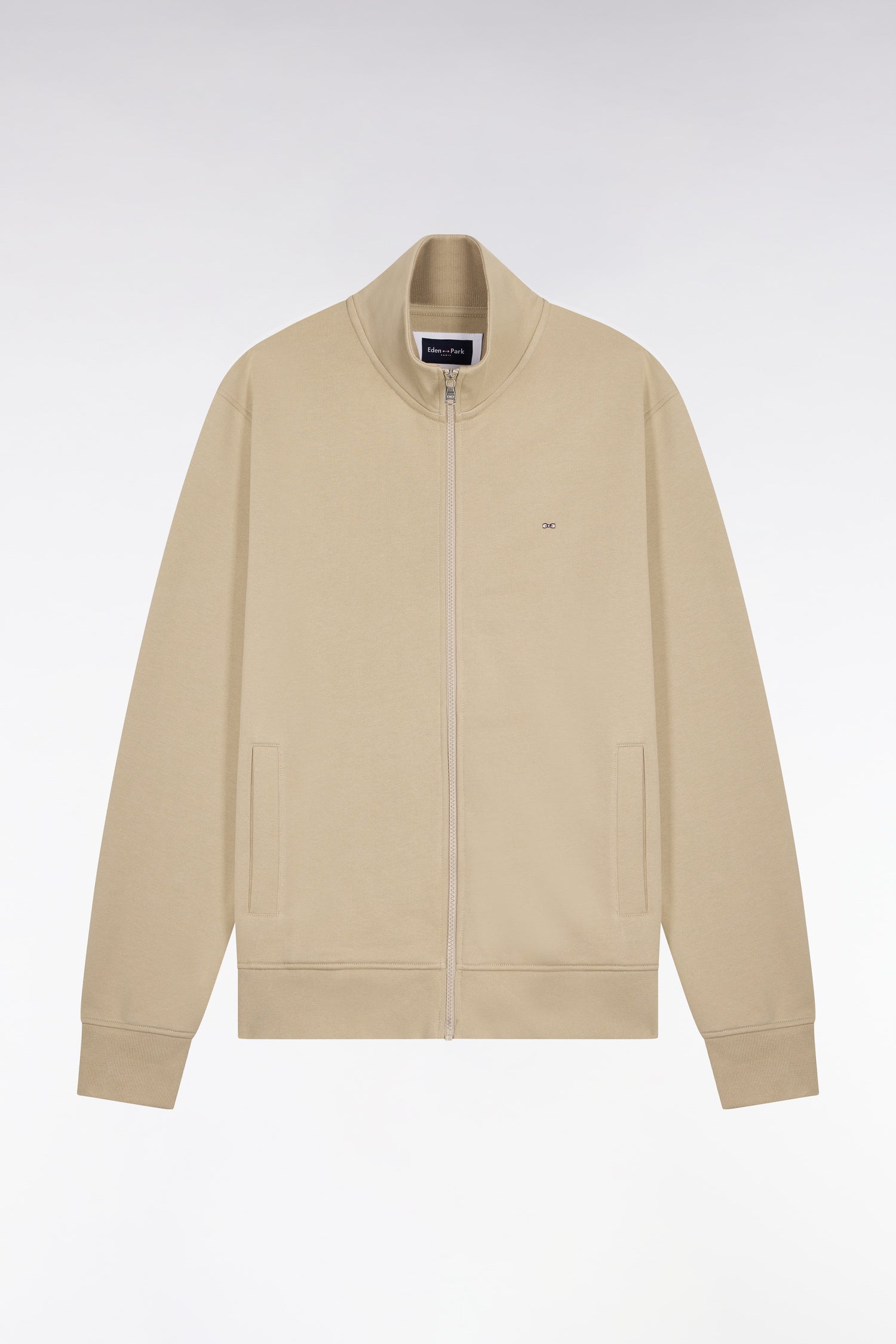 Sweatshirt zippé en molleton coton beige