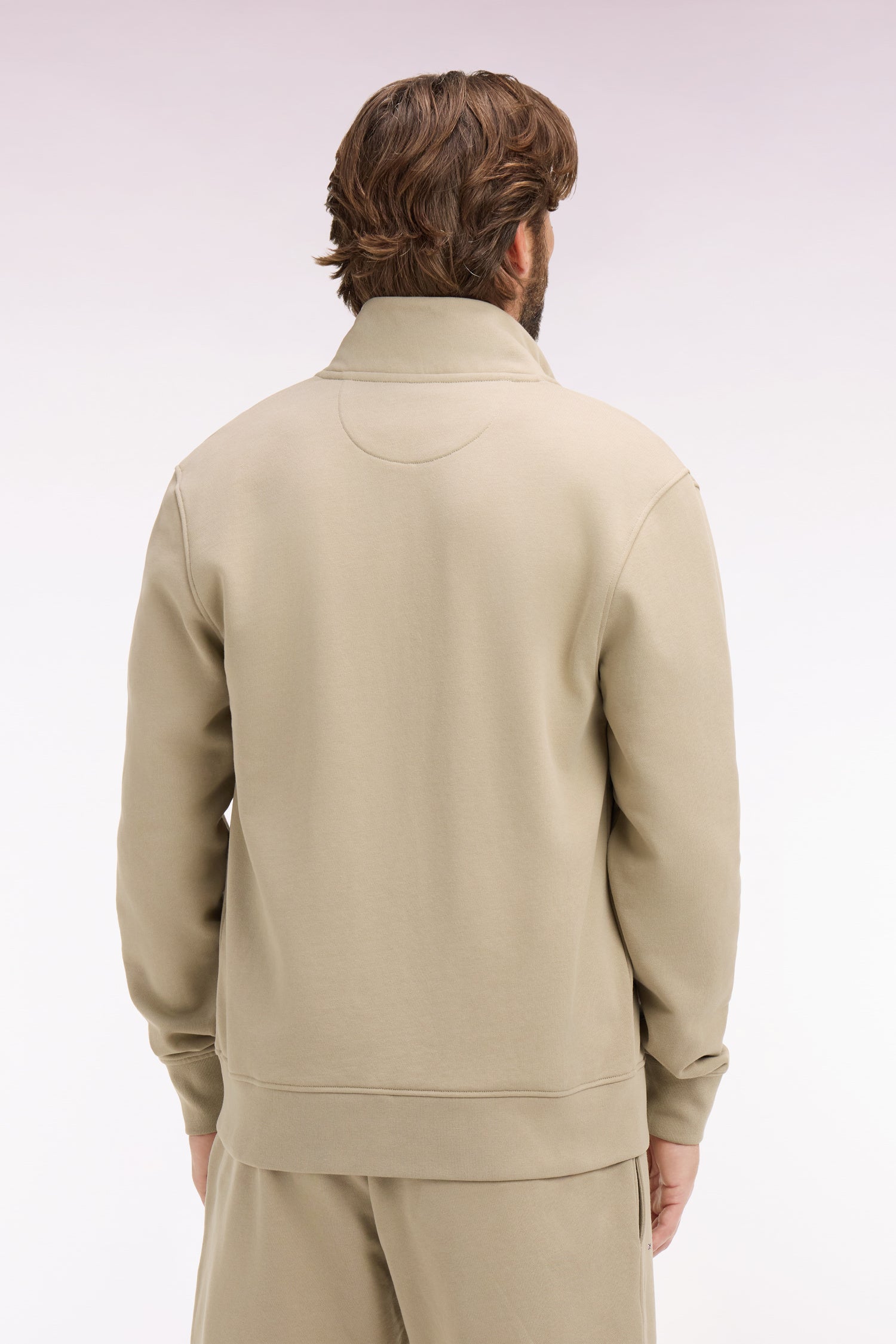 Sweatshirt zippé en molleton coton beige