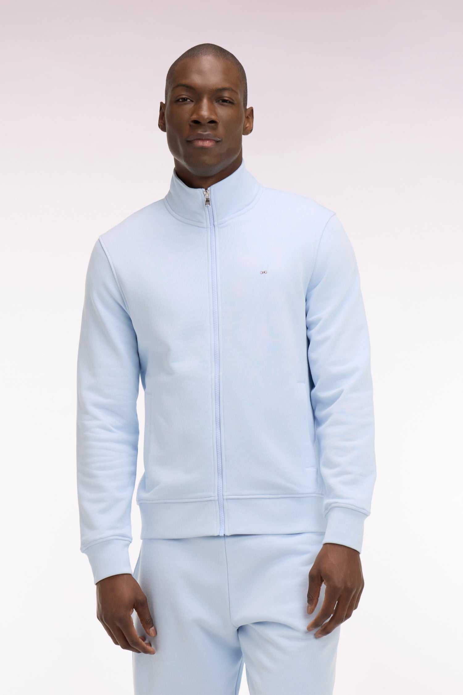 Sweatshirt zippé en molleton coton bleu ciel