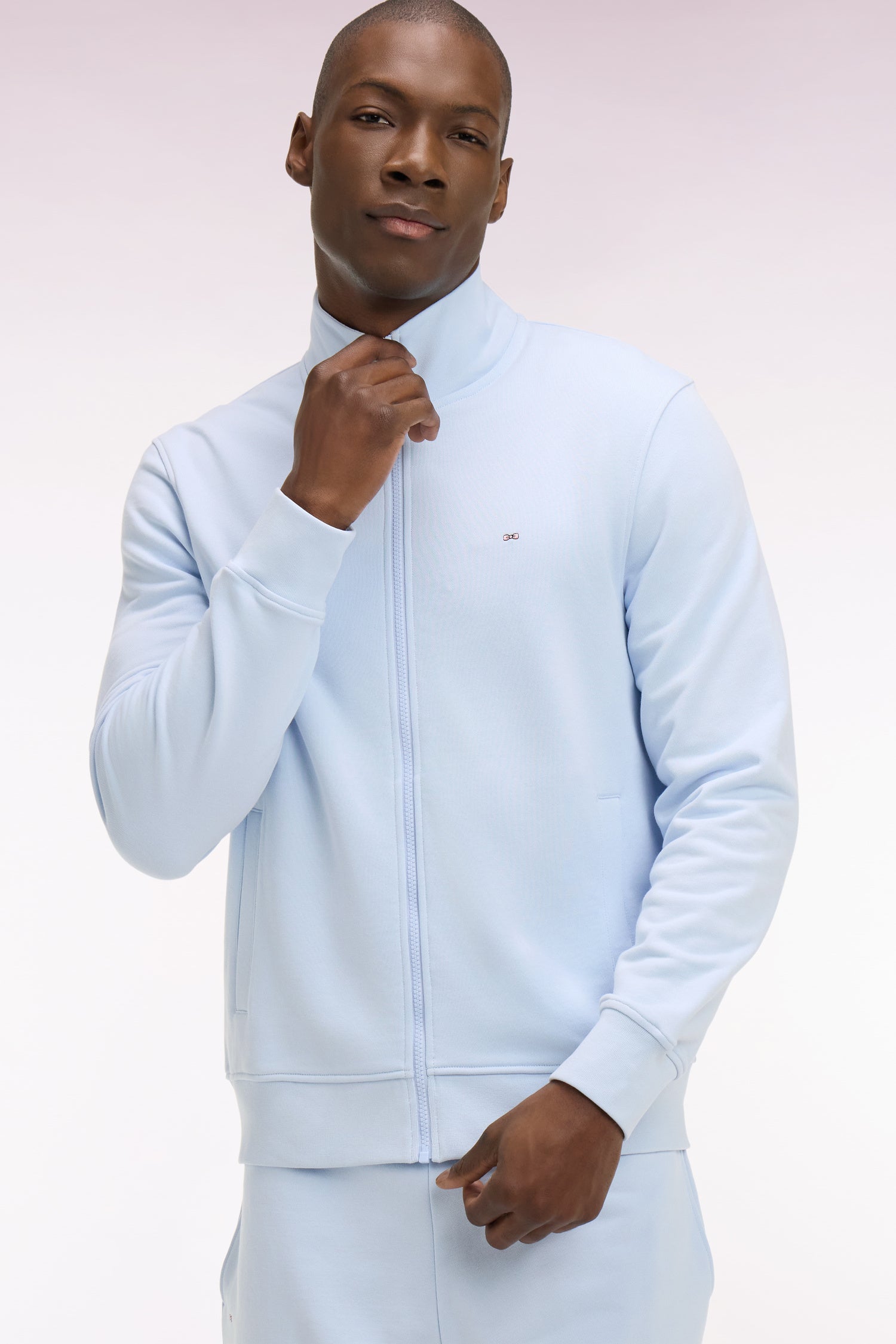 Sweatshirt zippé en molleton coton bleu ciel
