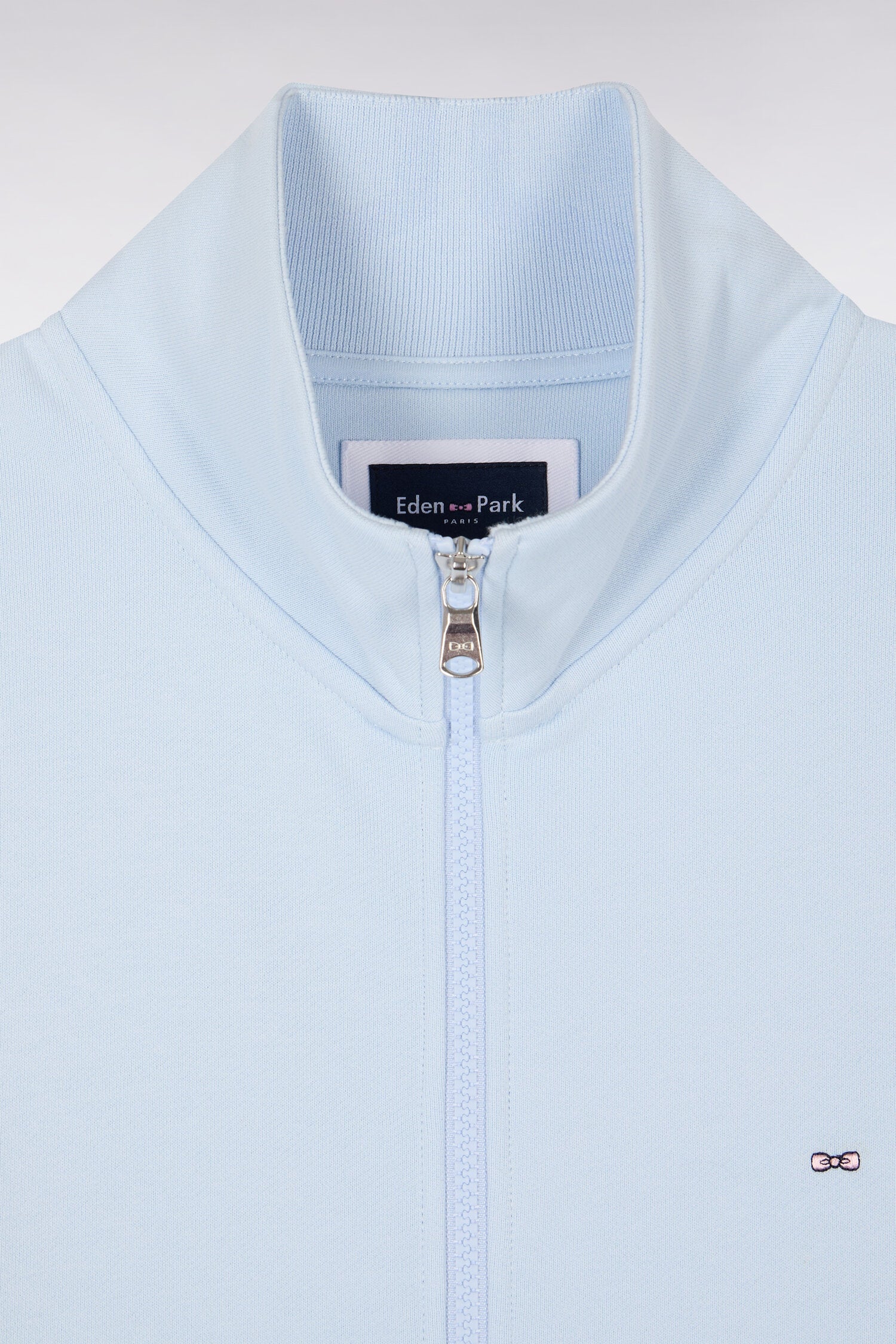 Sweatshirt zippé en molleton coton bleu ciel